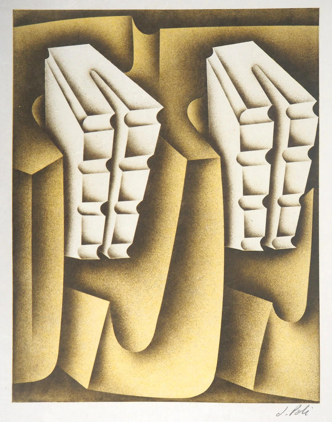 Jacques POLI : Composition futuriste - Lithographie originale signée