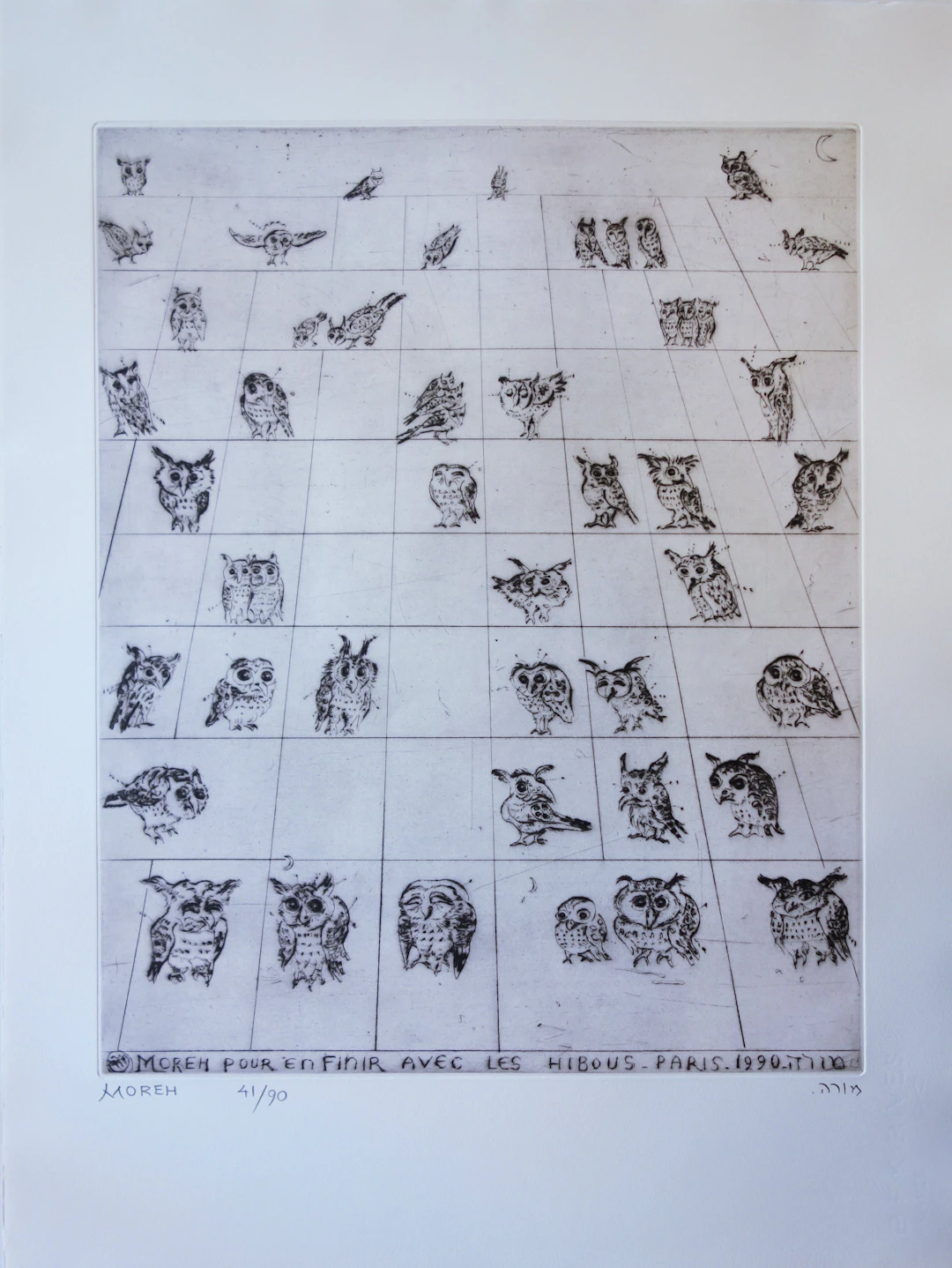 Mordecai MOREH : Pour en finir avec les Hiboux - Gravure originale Signée