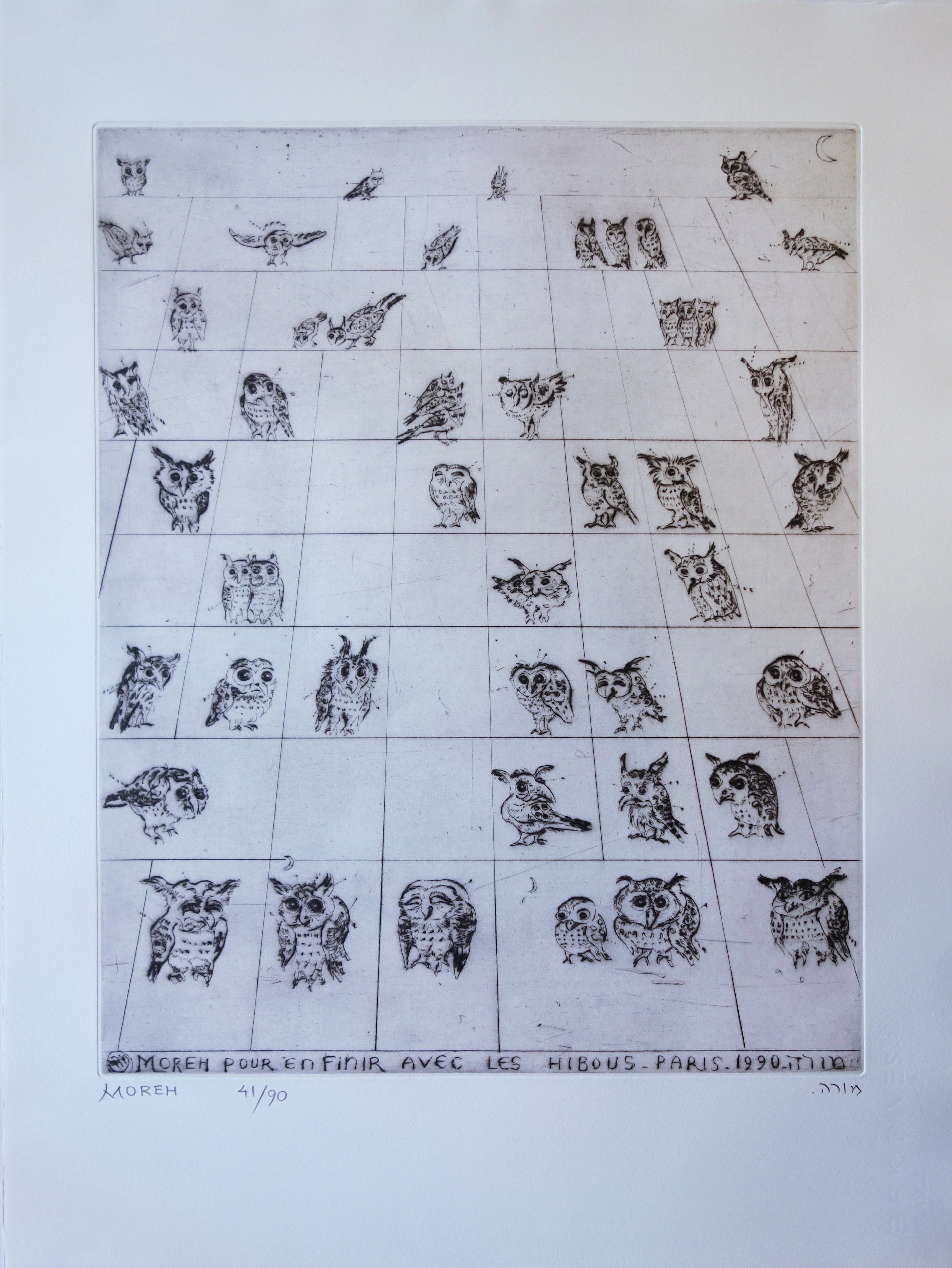 Mordecai MOREH : Pour en finir avec les Hiboux - Gravure originale Signée