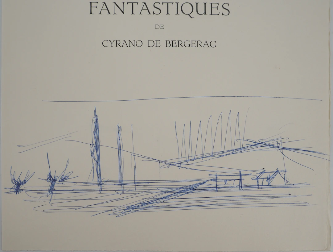 Bernard BUFFET : Provence, Paysage aux montagnes - Dessin original