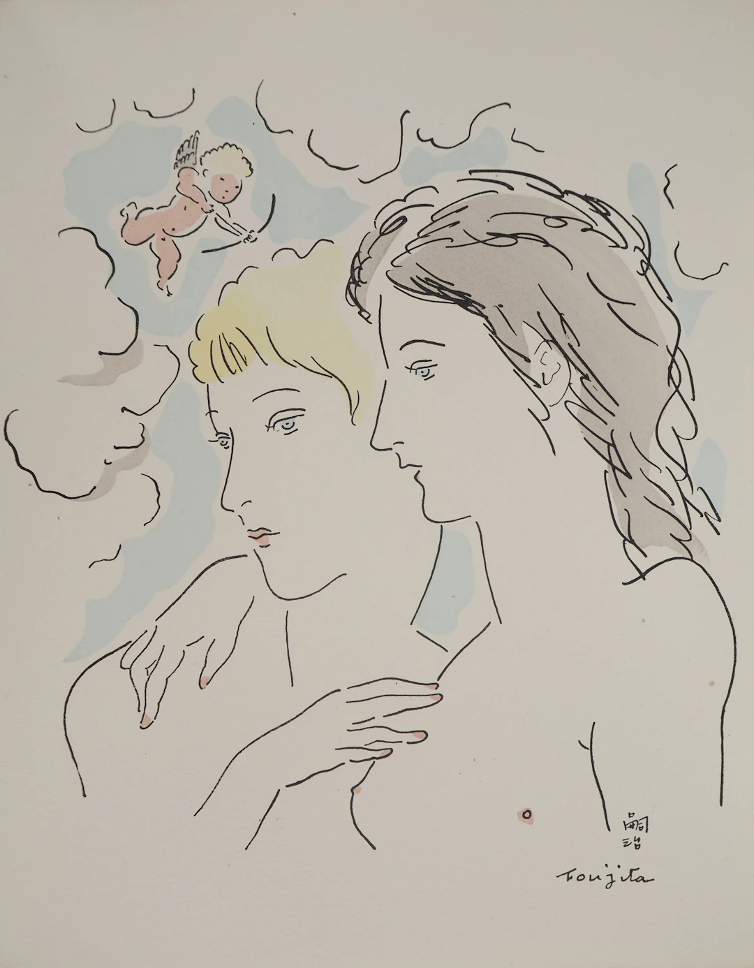 Léonard Tsuguharu FOUJITA : Les amantes - Gravure originale signée