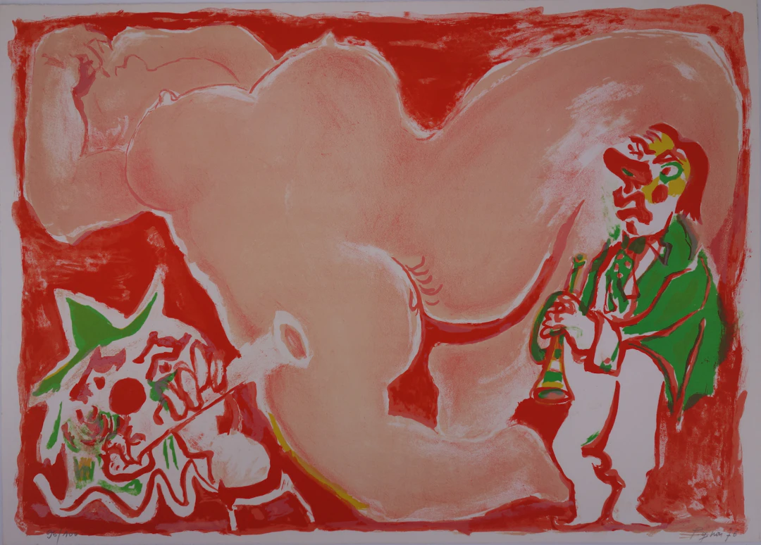 Edouard PIGNON - Fellini et nu allongé - Lithographie originale Signée