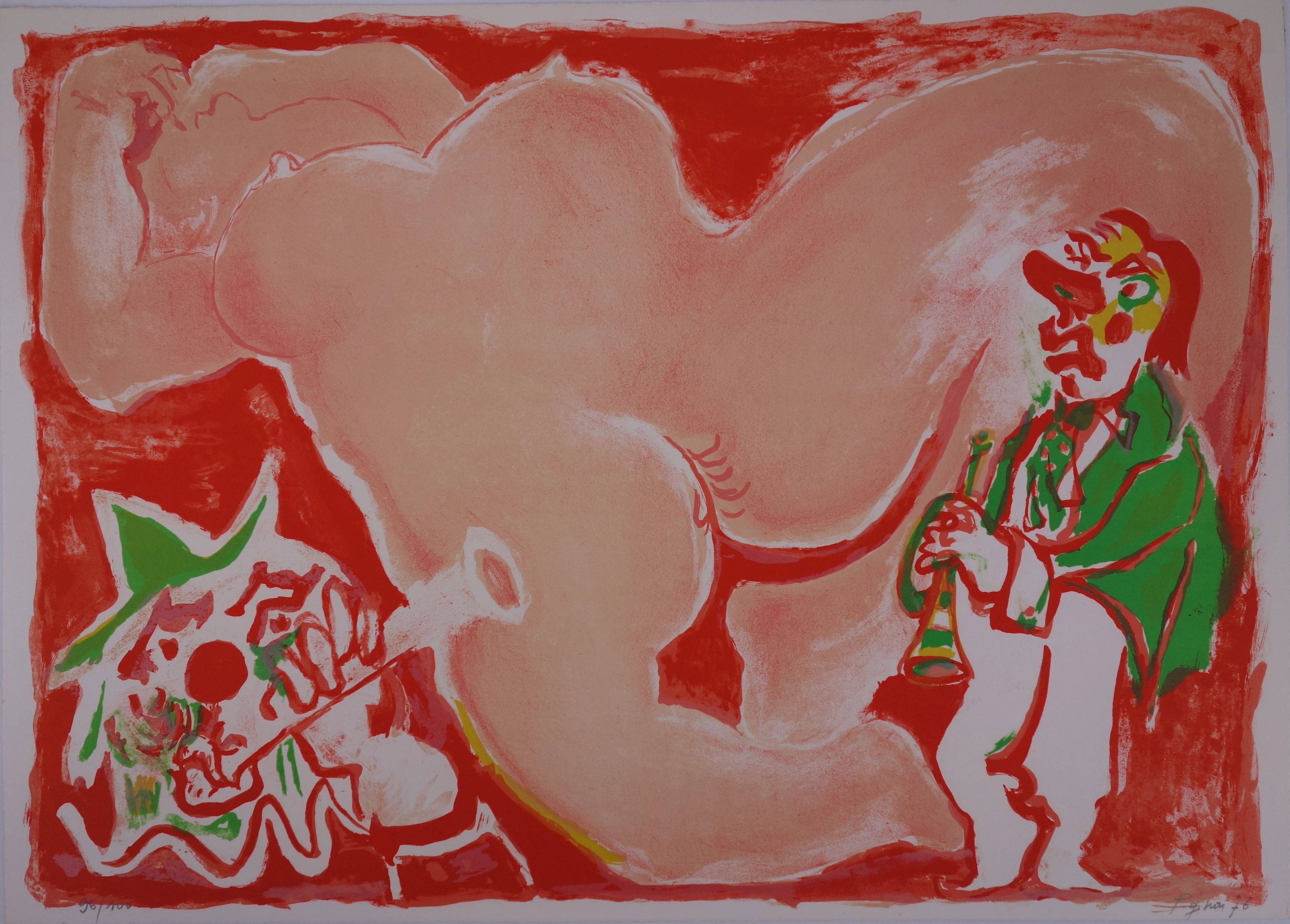 Edouard PIGNON - Fellini et nu allongé - Lithographie originale Signée