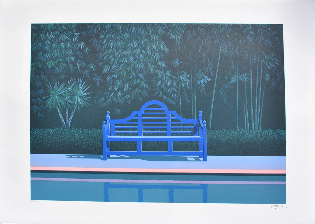 Patrick LE HEC’H - le banc bleu - Lithographie originale signée au crayon