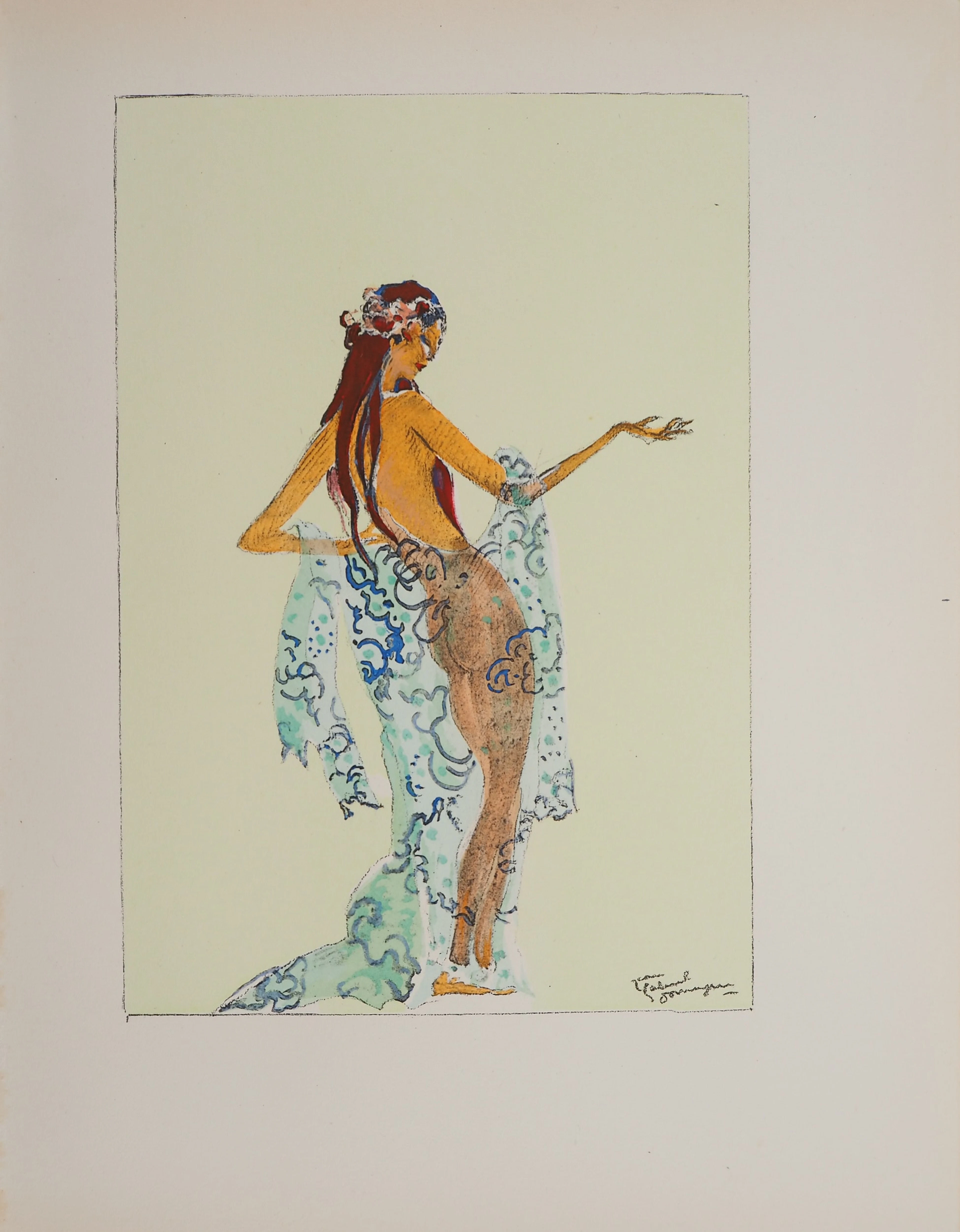 Jean-Gabriel DOMERGUE : Tahiti, Nu au paréo, Lithographie originale signée