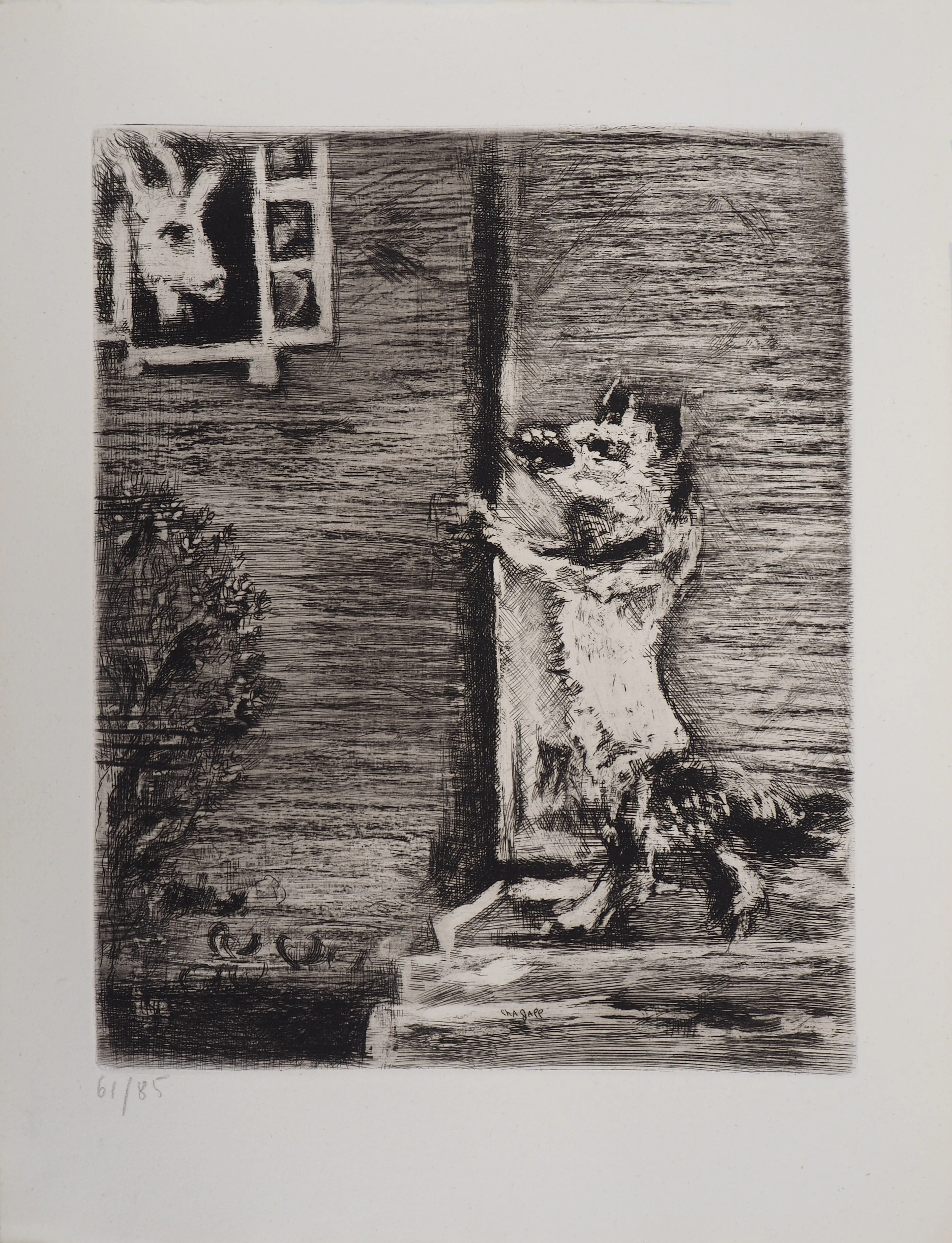 Marc CHAGALL : Le Loup, la Chèvre et le Chevreau, Gravure originale signée
