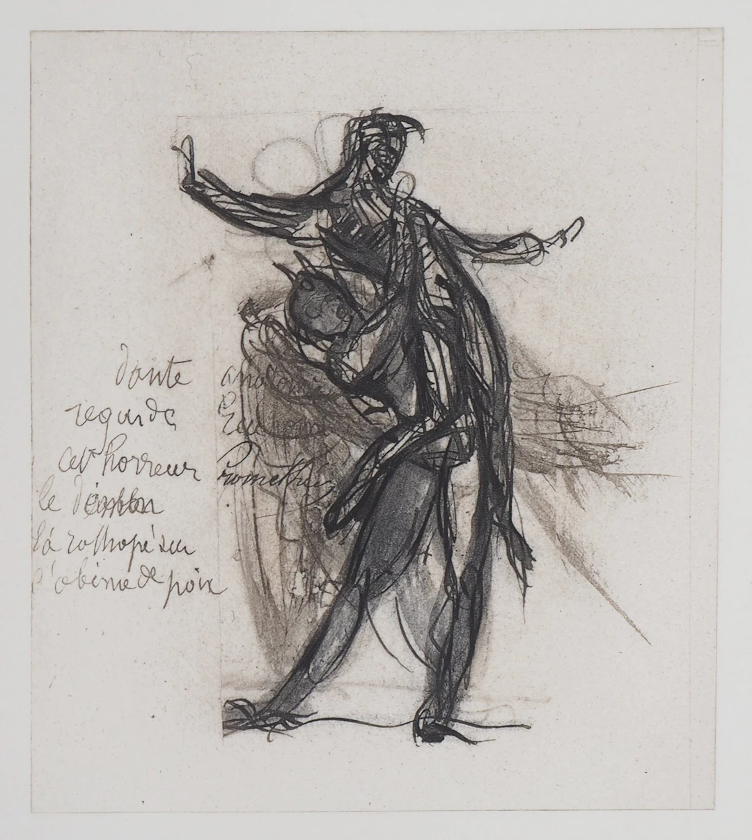 Auguste RODIN : Démon montrant une ombre tombée dans la poix, Gravure