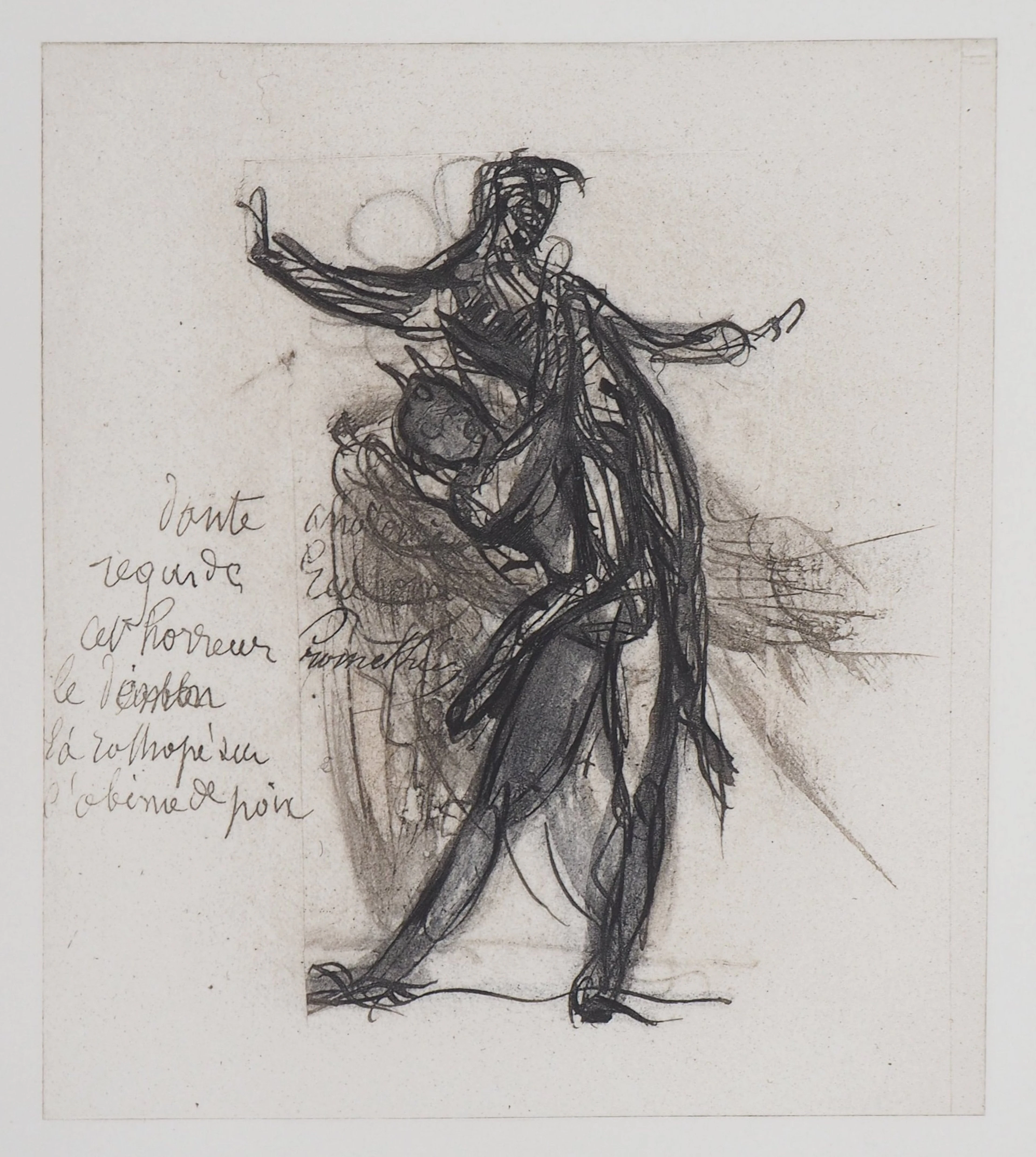 Auguste RODIN : Démon montrant une ombre tombée dans la poix, Gravure