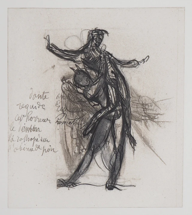 Auguste RODIN : Démon montrant une ombre tombée dans la poix, Gravure