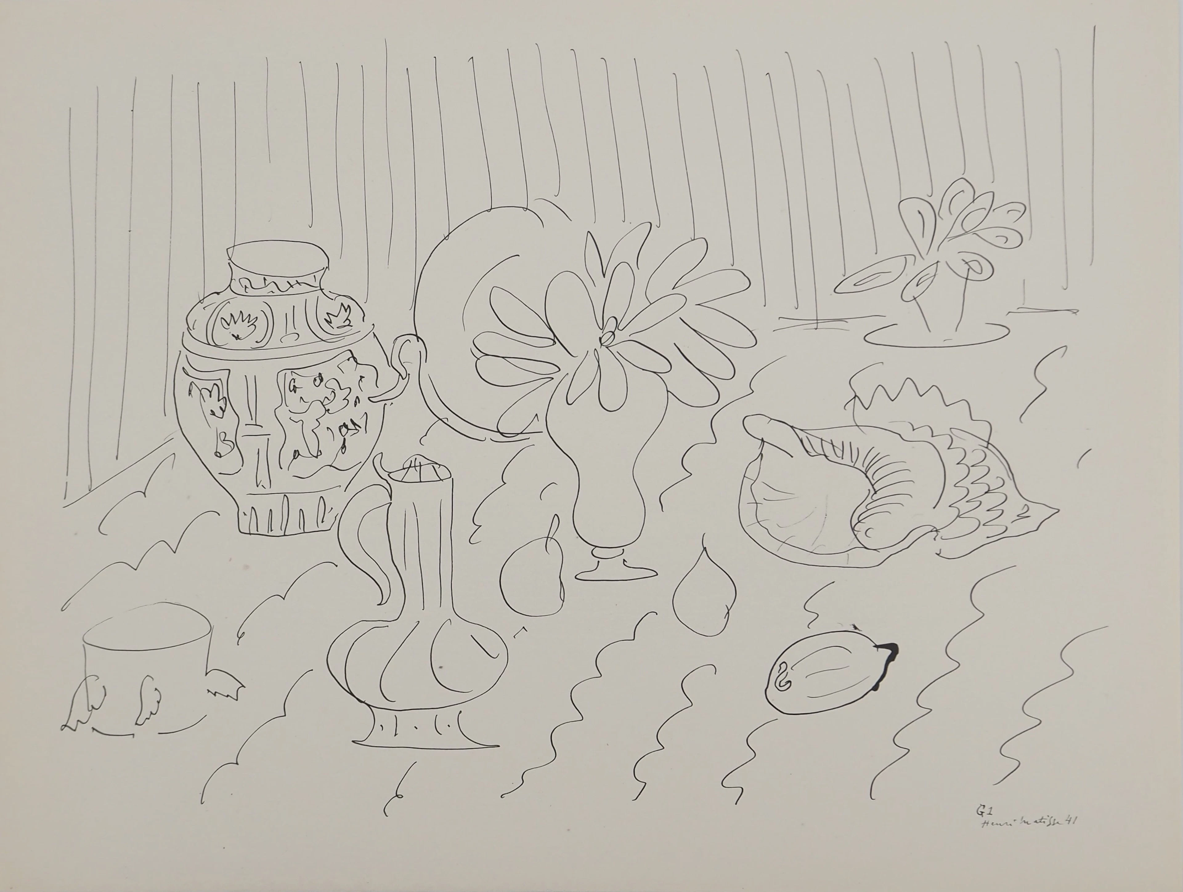 Henri MATISSE : Nature morte à la céramique, Lithographie signée