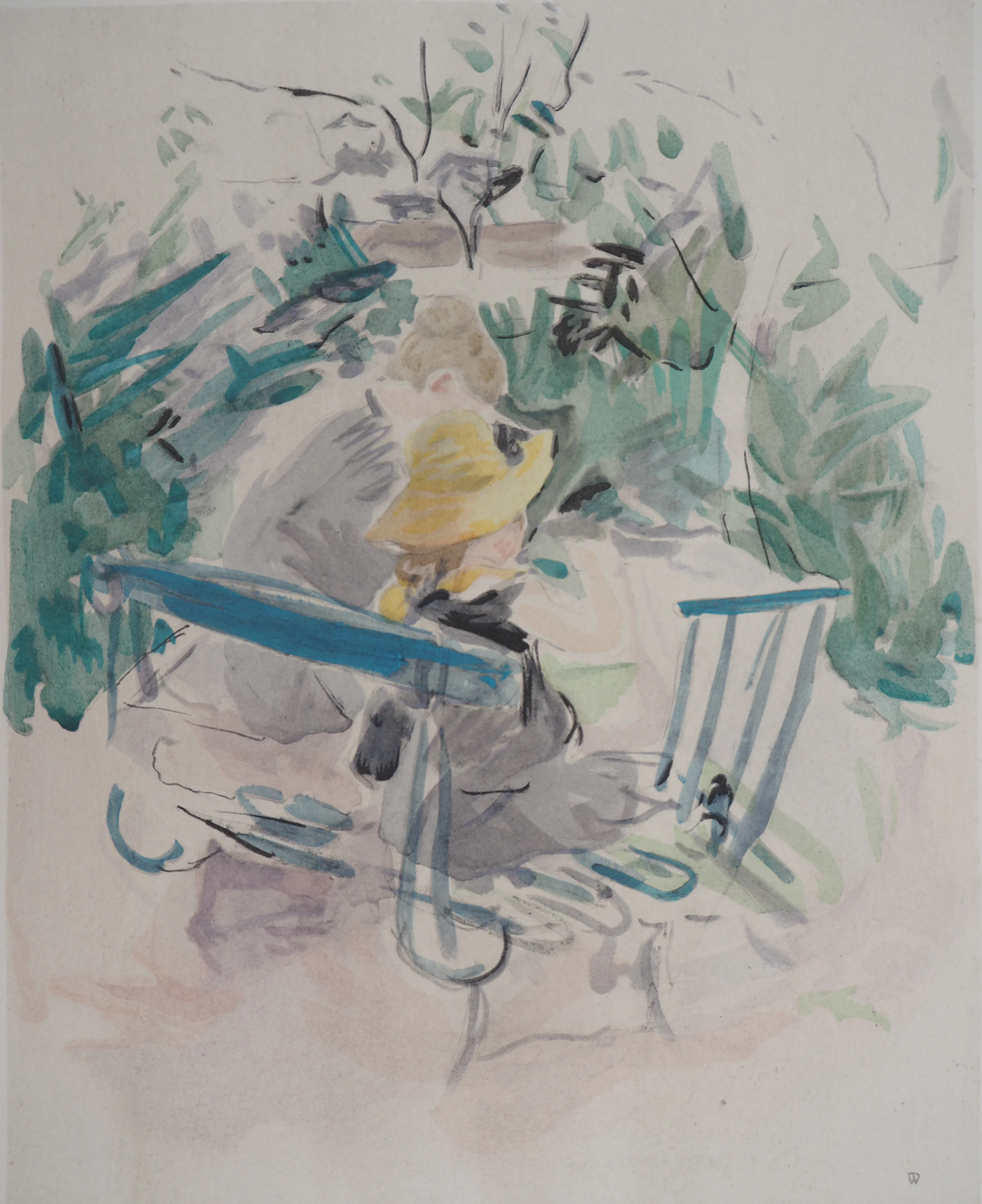 Berthe MORISOT (d’après) : Sur un banc - Lithographie, Signée 1946