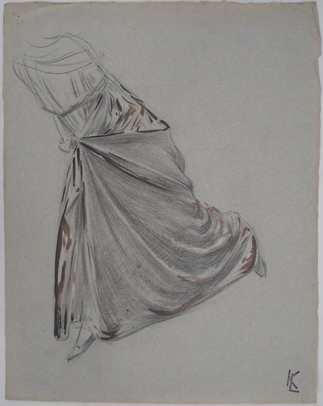 Léopold Franz KOWALSKI: Le drapé de jupe relevée, dessin original