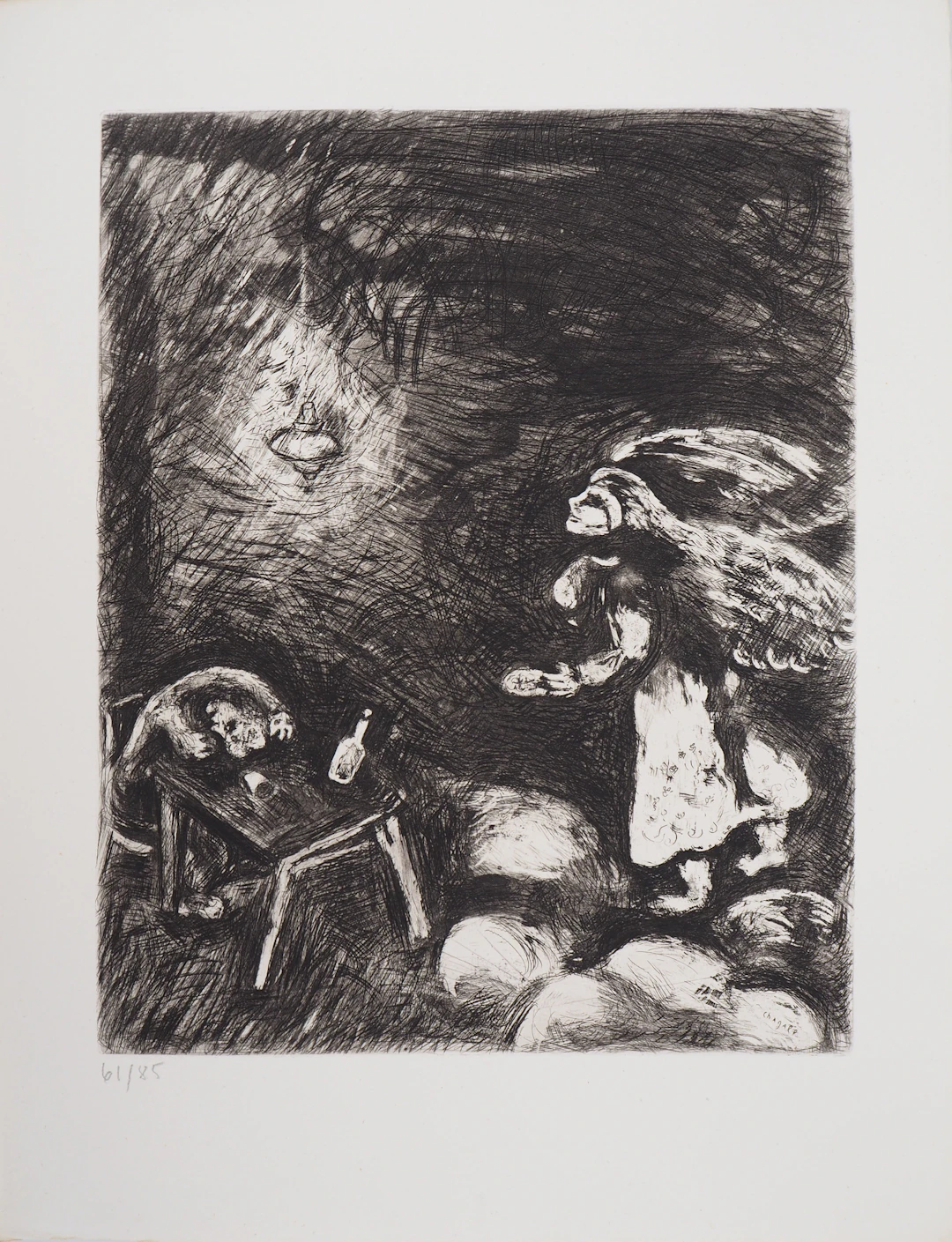 Marc CHAGALL : L'ivrogne et sa femme, Gravure originale signée