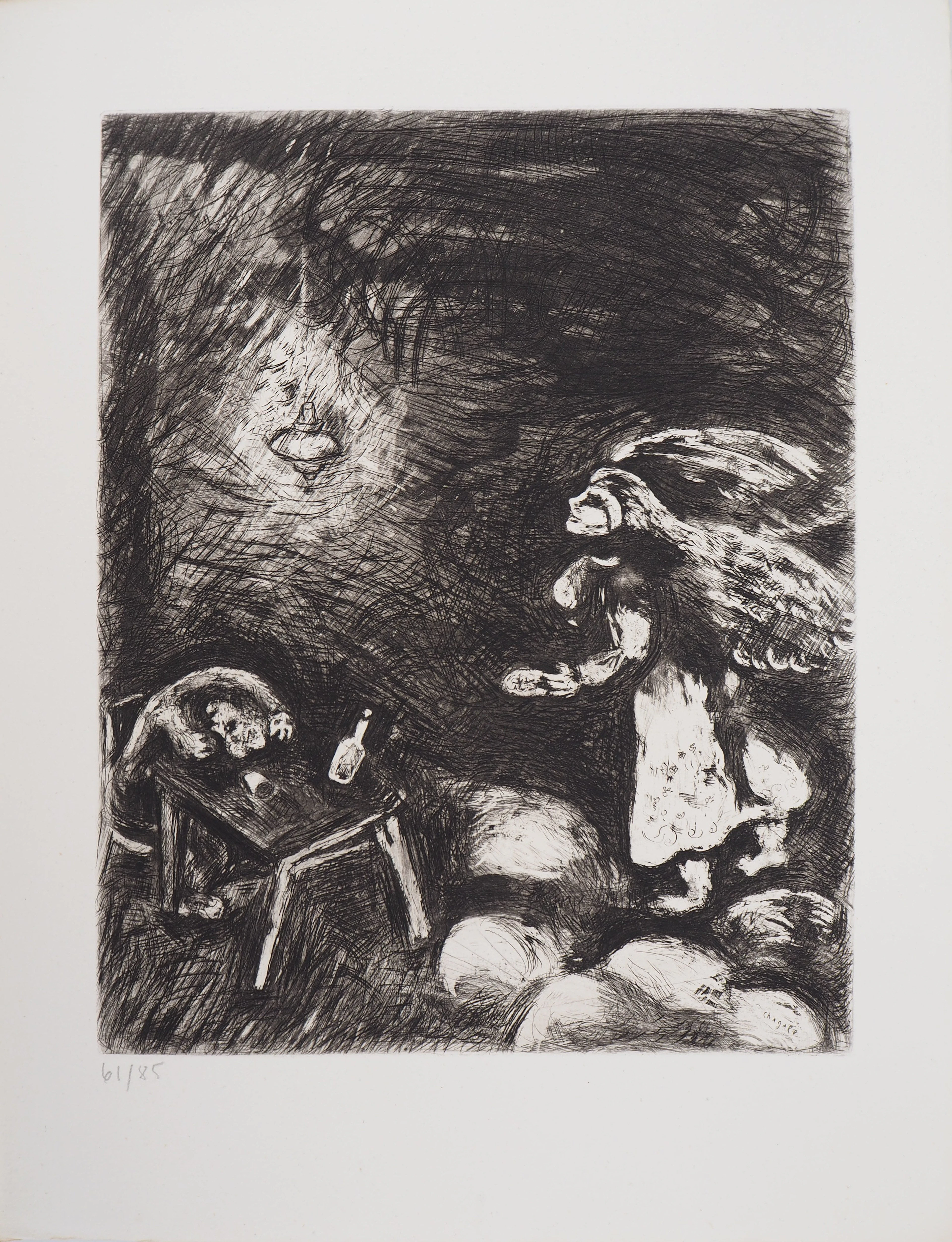 Marc CHAGALL : L'ivrogne et sa femme, Gravure originale signée