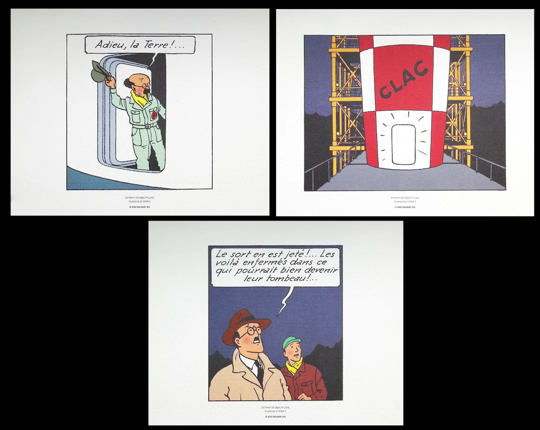 HERGE (d’après) - TINTIN - Objectif Lune, 2010 - 3 lithographies Ex Libris
