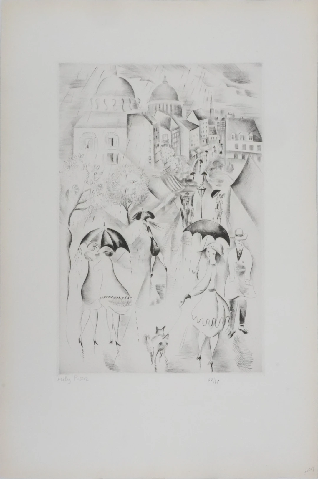Mily POSSOZ : Sous la pluie - Gravure Originale Signée