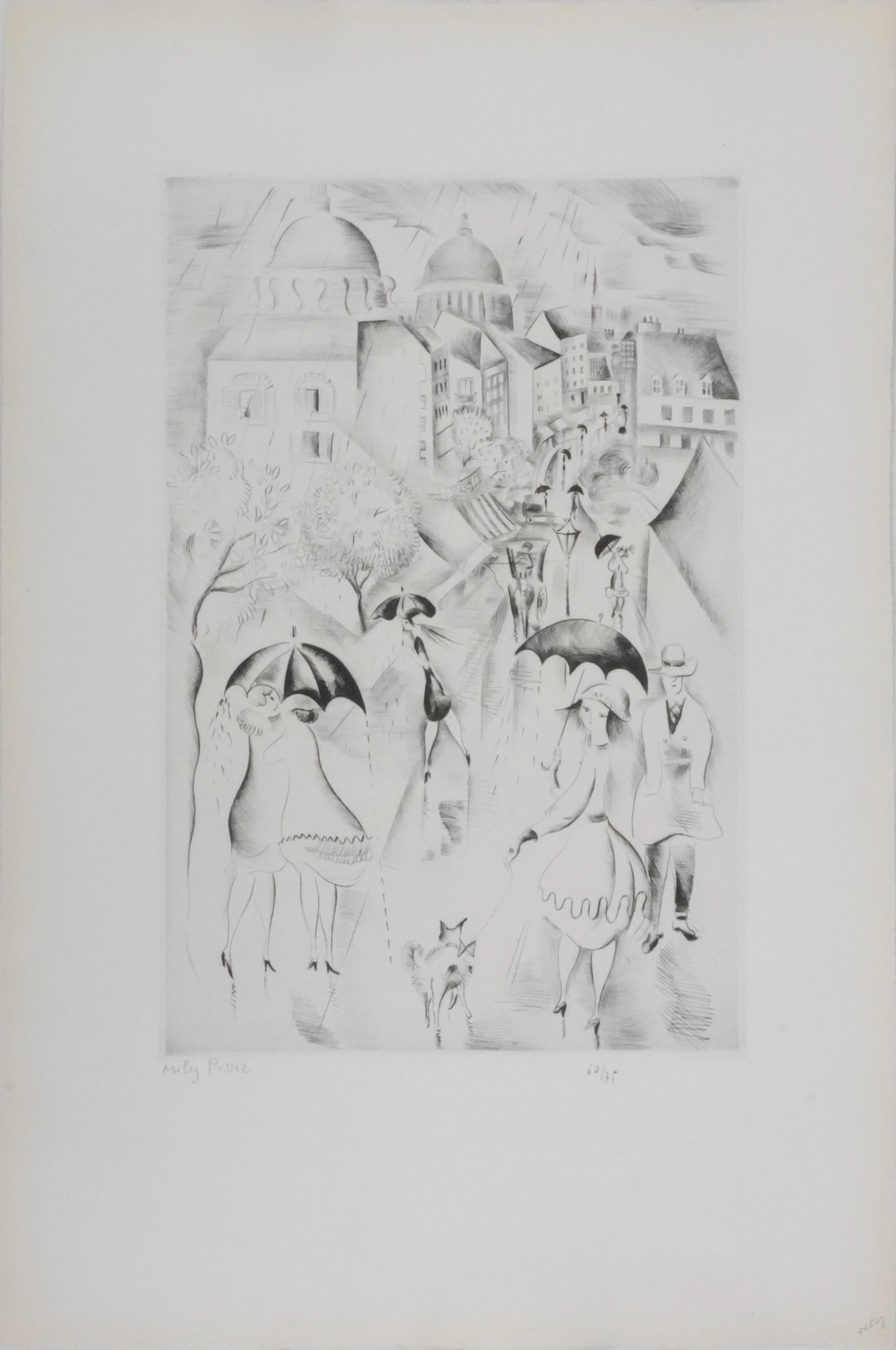 Mily POSSOZ : Sous la pluie - Gravure Originale Signée