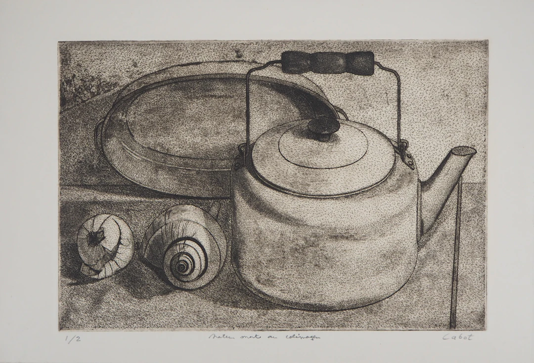 Roland CABOT : Nature morte au colimaçon - Gravure signée au crayon
