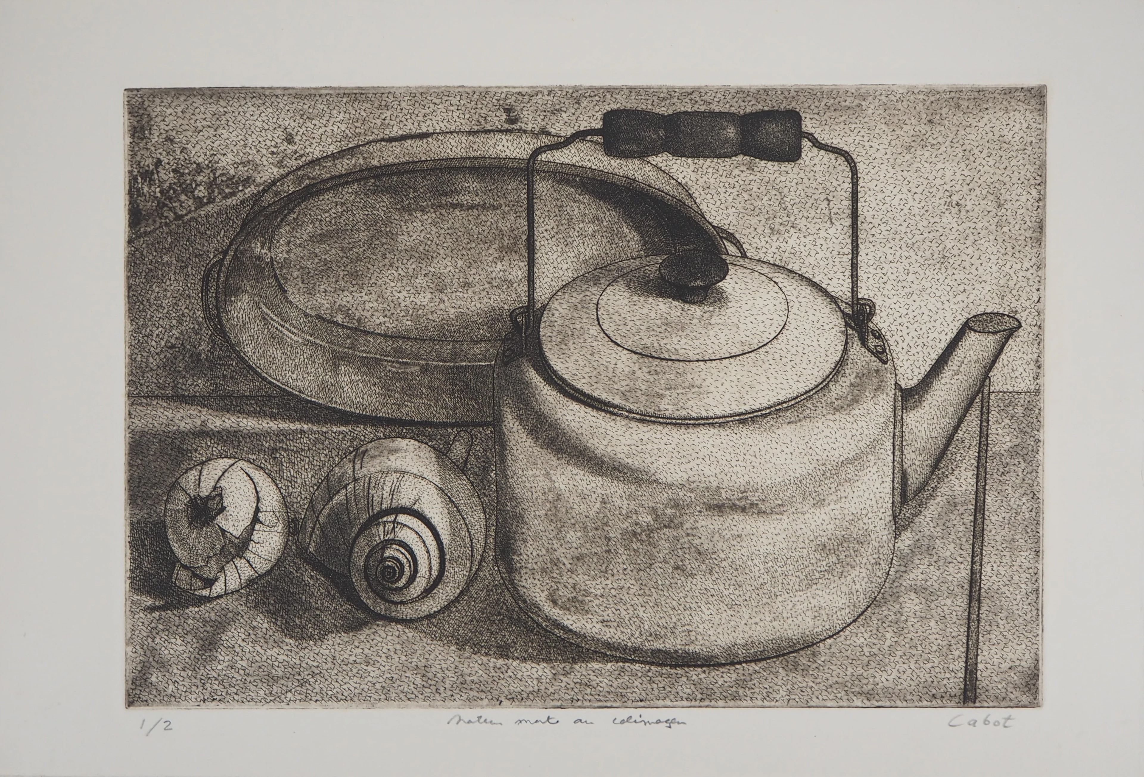 Roland CABOT : Nature morte au colimaçon - Gravure signée au crayon