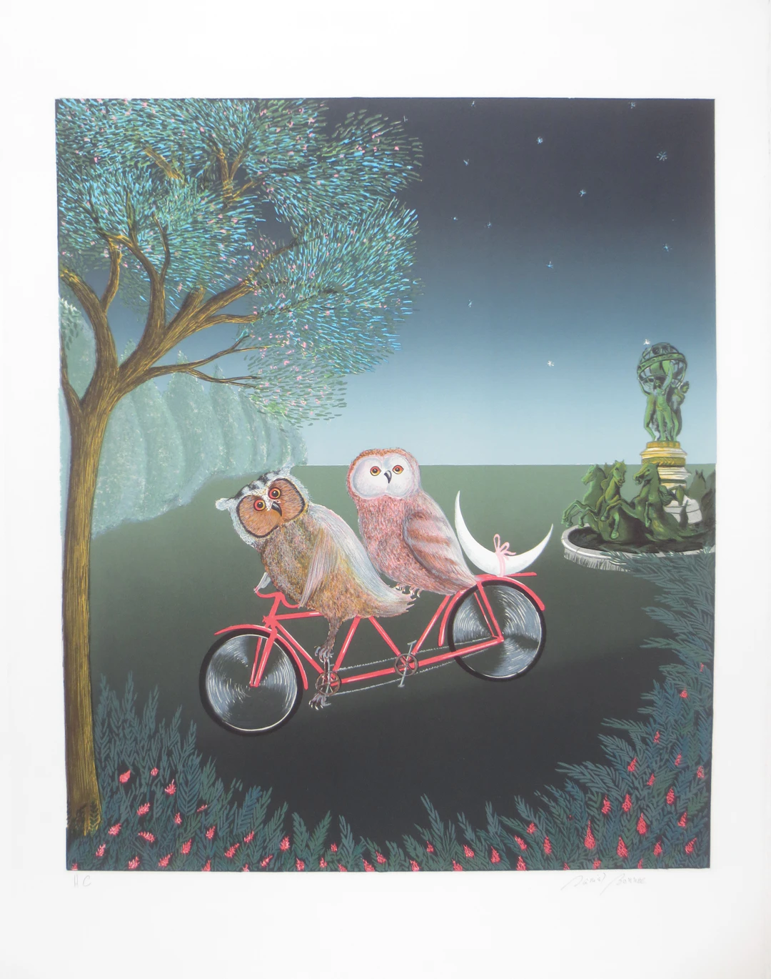 Daniel BONNEC - Les Chouettes - Lithographie signée au crayon