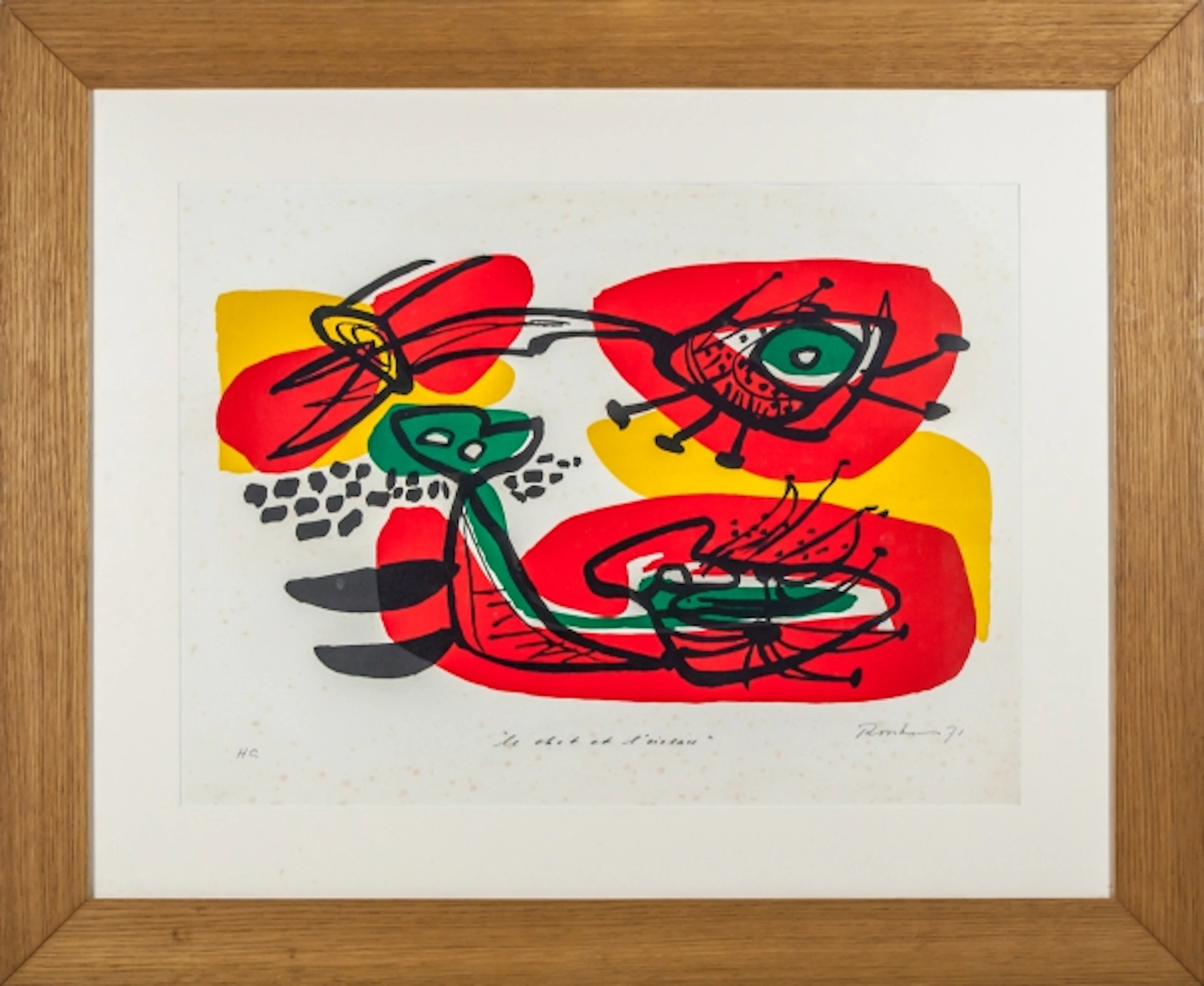 Anton ROOSKENS - Le chat et l’oiseau, 1971 - Lithographie signée au crayon
