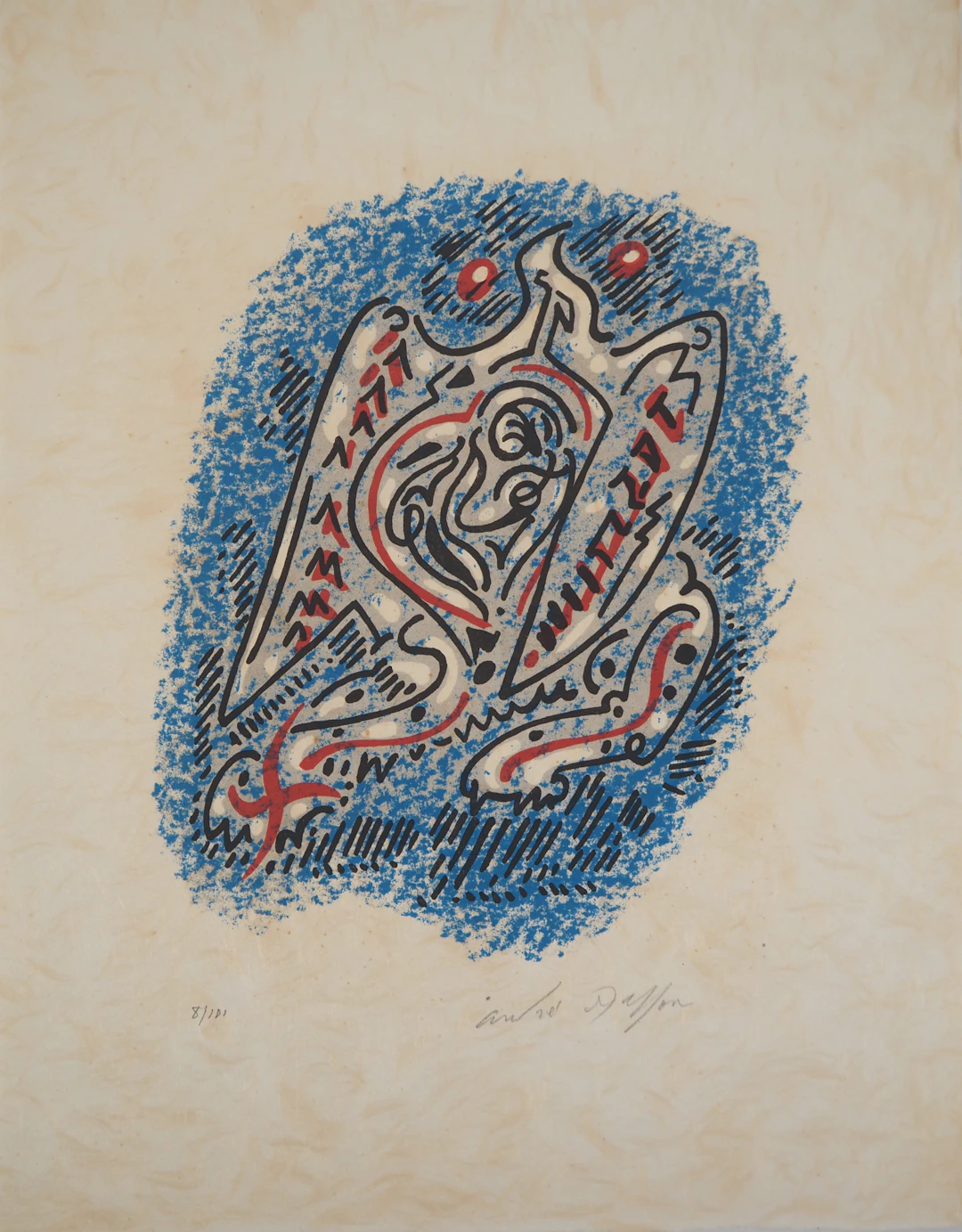 André MASSON : Oiseau en vol - Lithographie originale signée