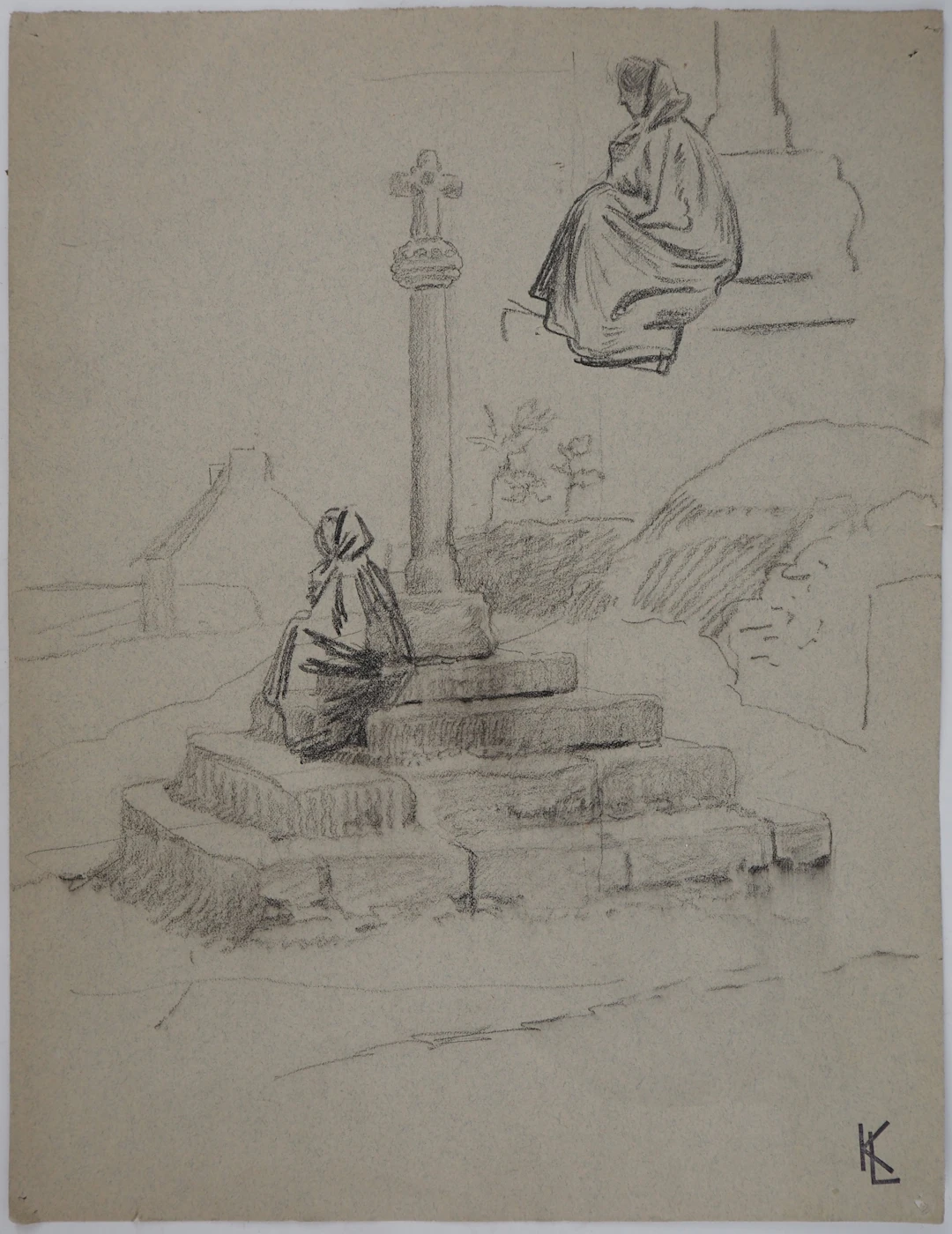 Léopold Franz KOWALSKI: Dame à la prière, dessin original