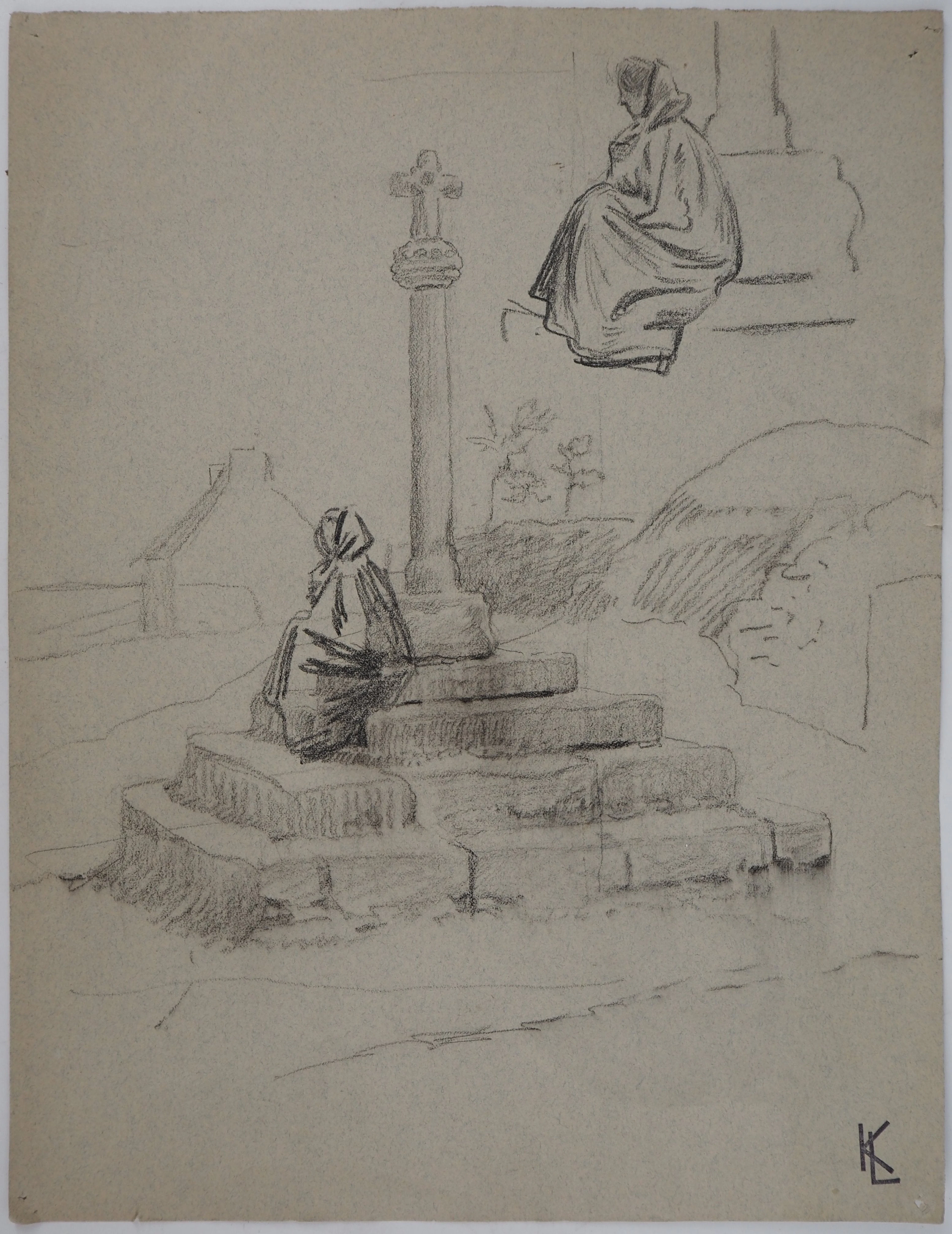 Léopold Franz KOWALSKI: Dame à la prière, dessin original