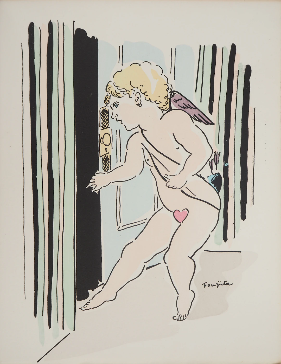 Léonard Tsuguharu FOUJITA : Cupidon et les flèches de l’amour, Gravure