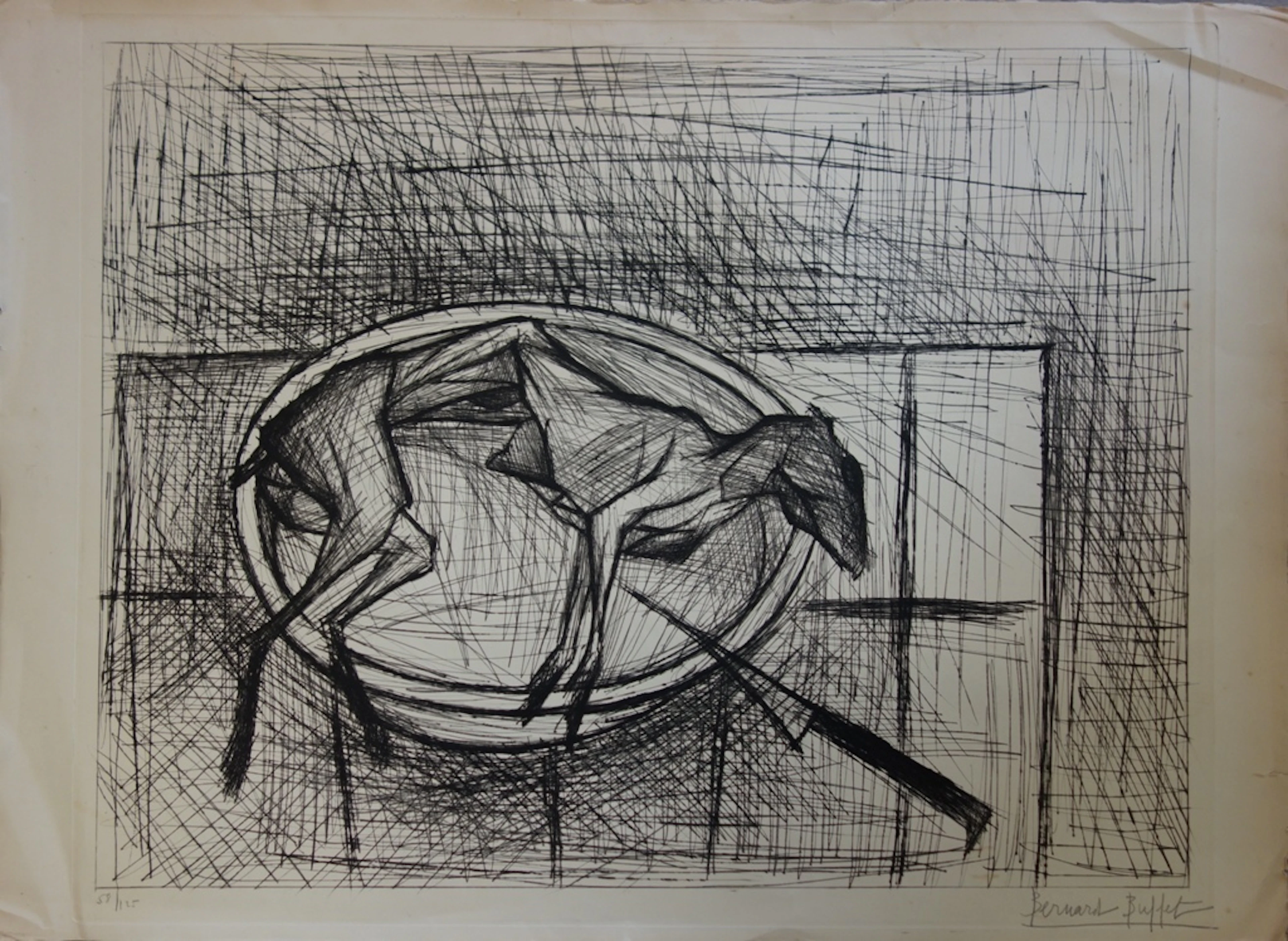 Bernard BUFFET : Le lapin écorché - Gravure originale Signée