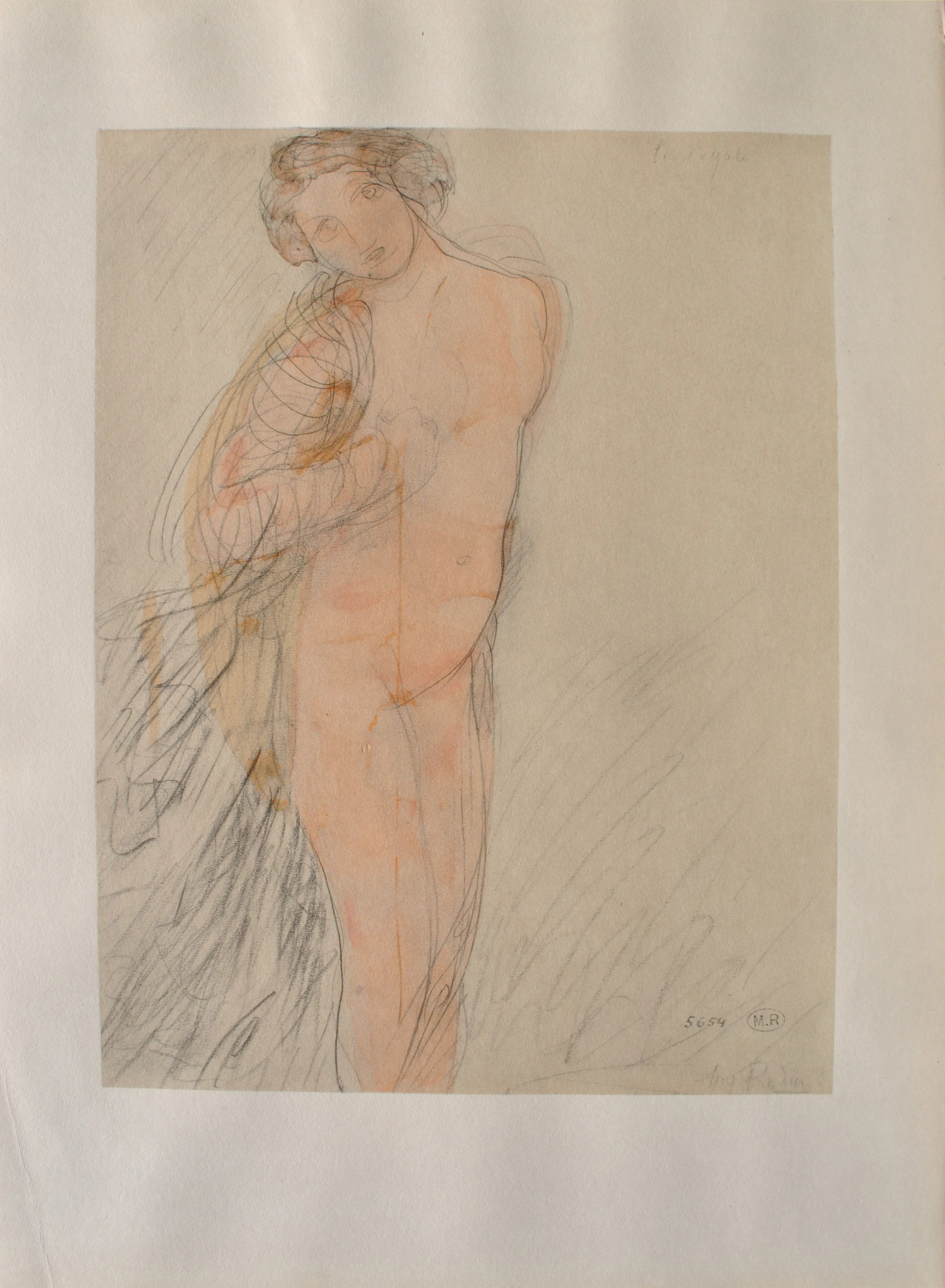 Auguste RODIN : Jeune modèle à moitié nu, Gravure signée