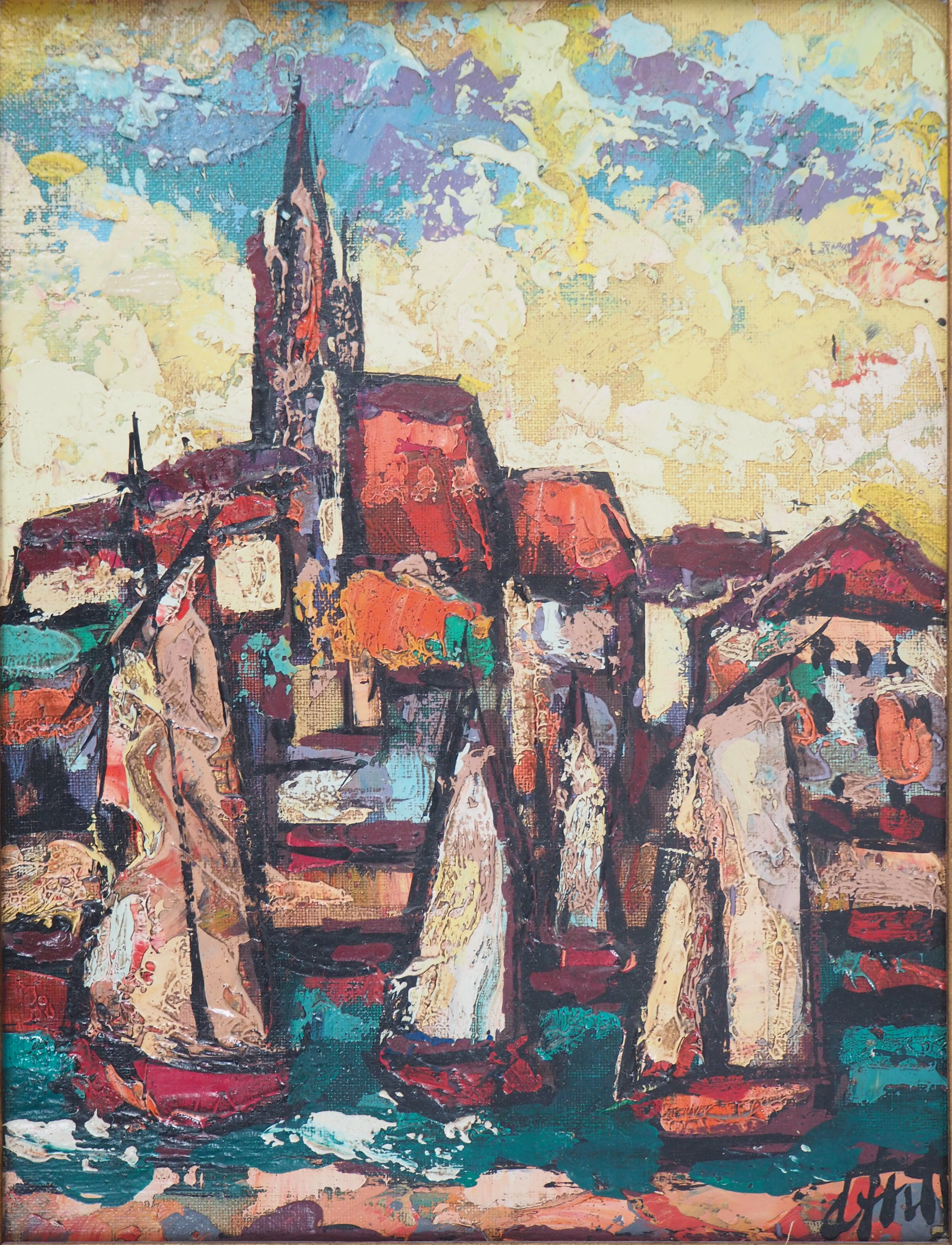 Henry Maurice D’ANTY : Bretagne, Eglise vue du port - Huile sur toile signée