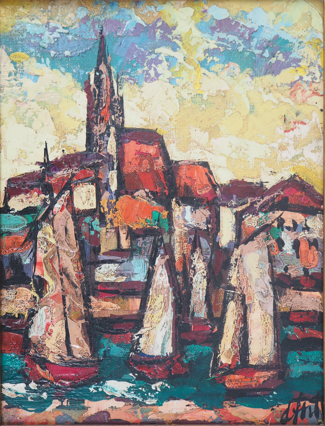 Henry Maurice D’ANTY : Bretagne, Eglise vue du port - Huile sur toile signée
