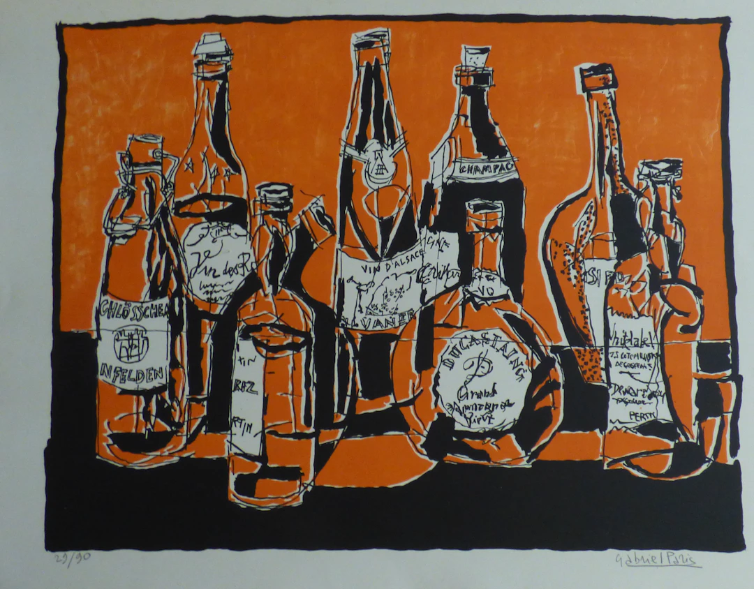 Gabriel PARIS- Les bouteilles du plaisir, 1980 - Lithographie originale signée