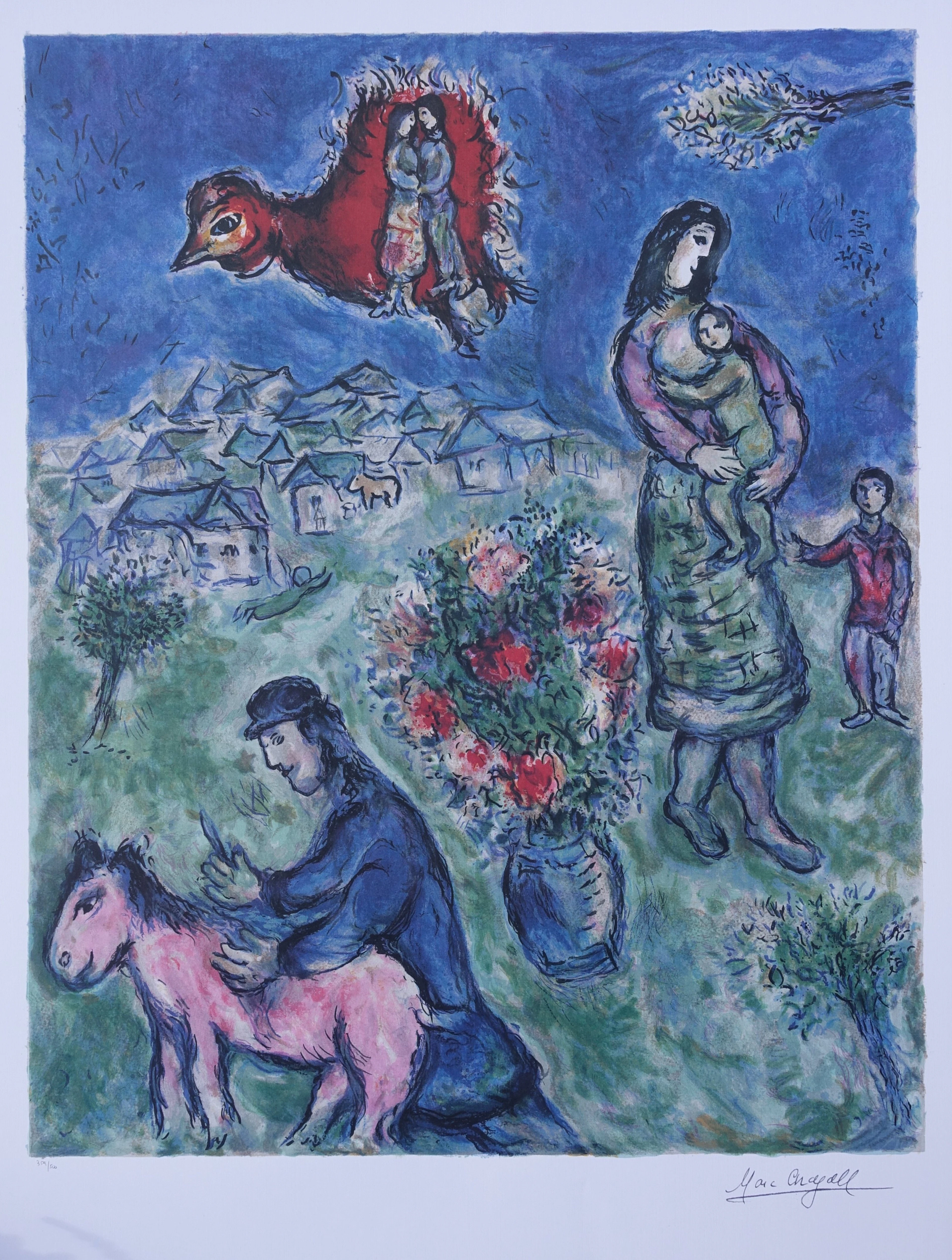 Marc CHAGALL : La route du village - Lithographie numérotée et signée