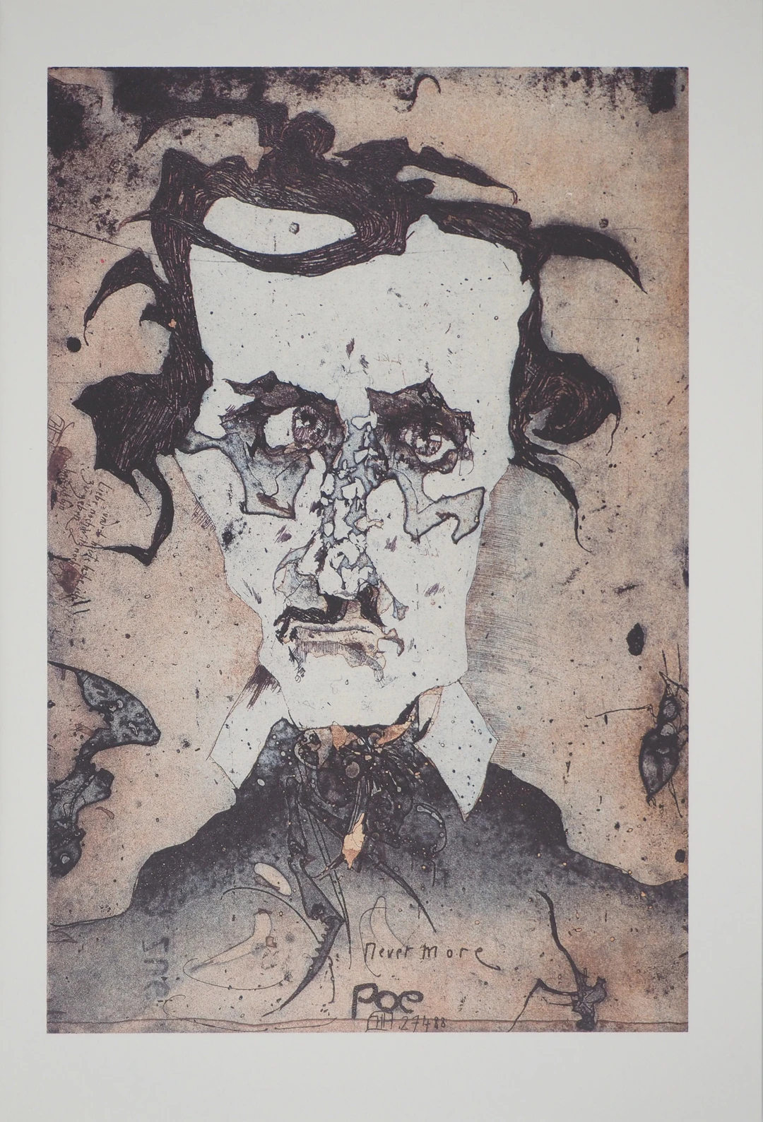 Horst JANSSEN : Portrait d’Edgar Poe, Héliogravure signée