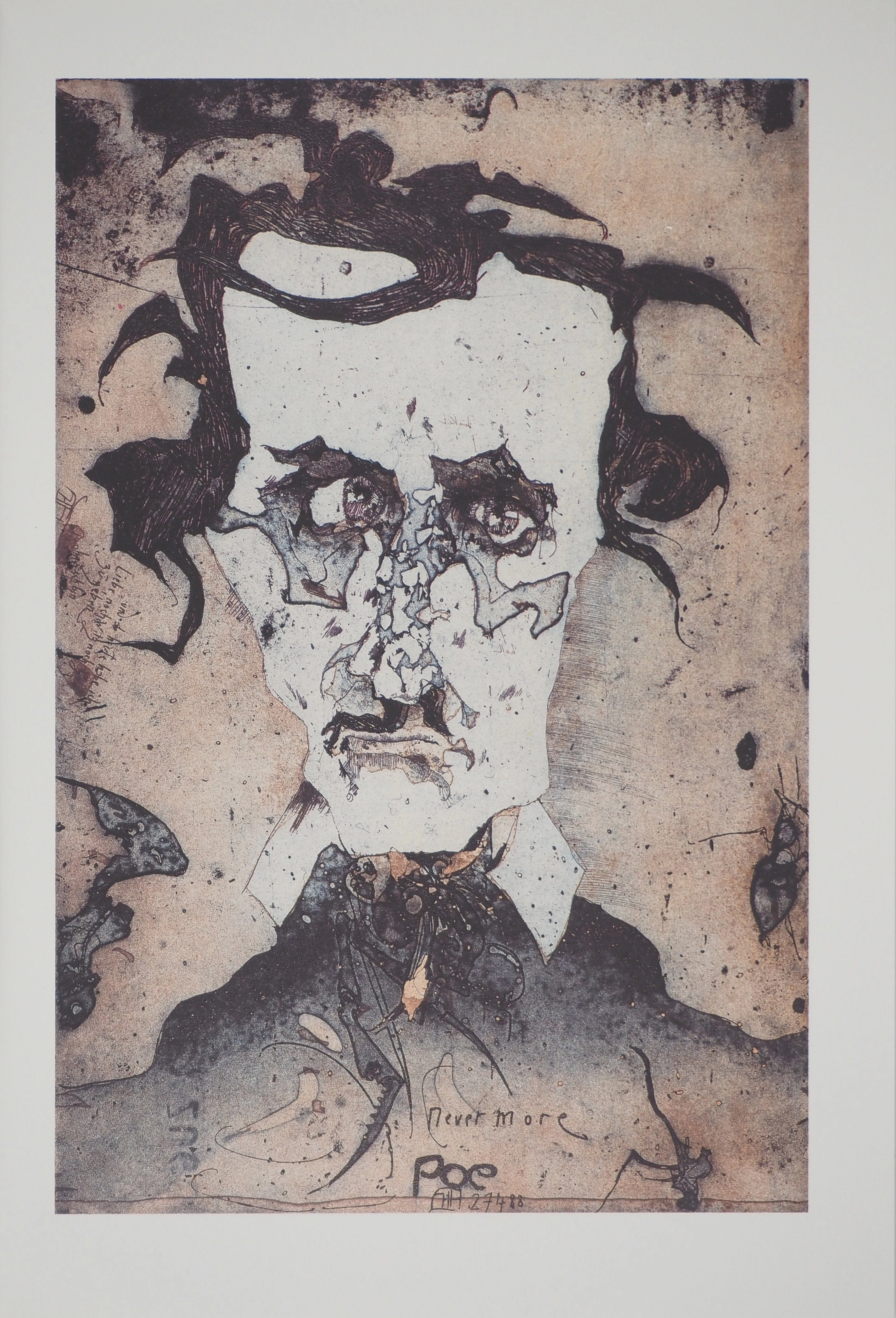 Horst JANSSEN : Portrait d’Edgar Poe, Héliogravure signée