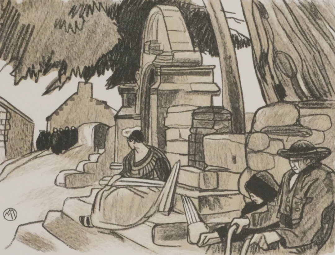 Mathurin MEHEUT : Bretagne, Le repos après la cérémonie, Gravure originale