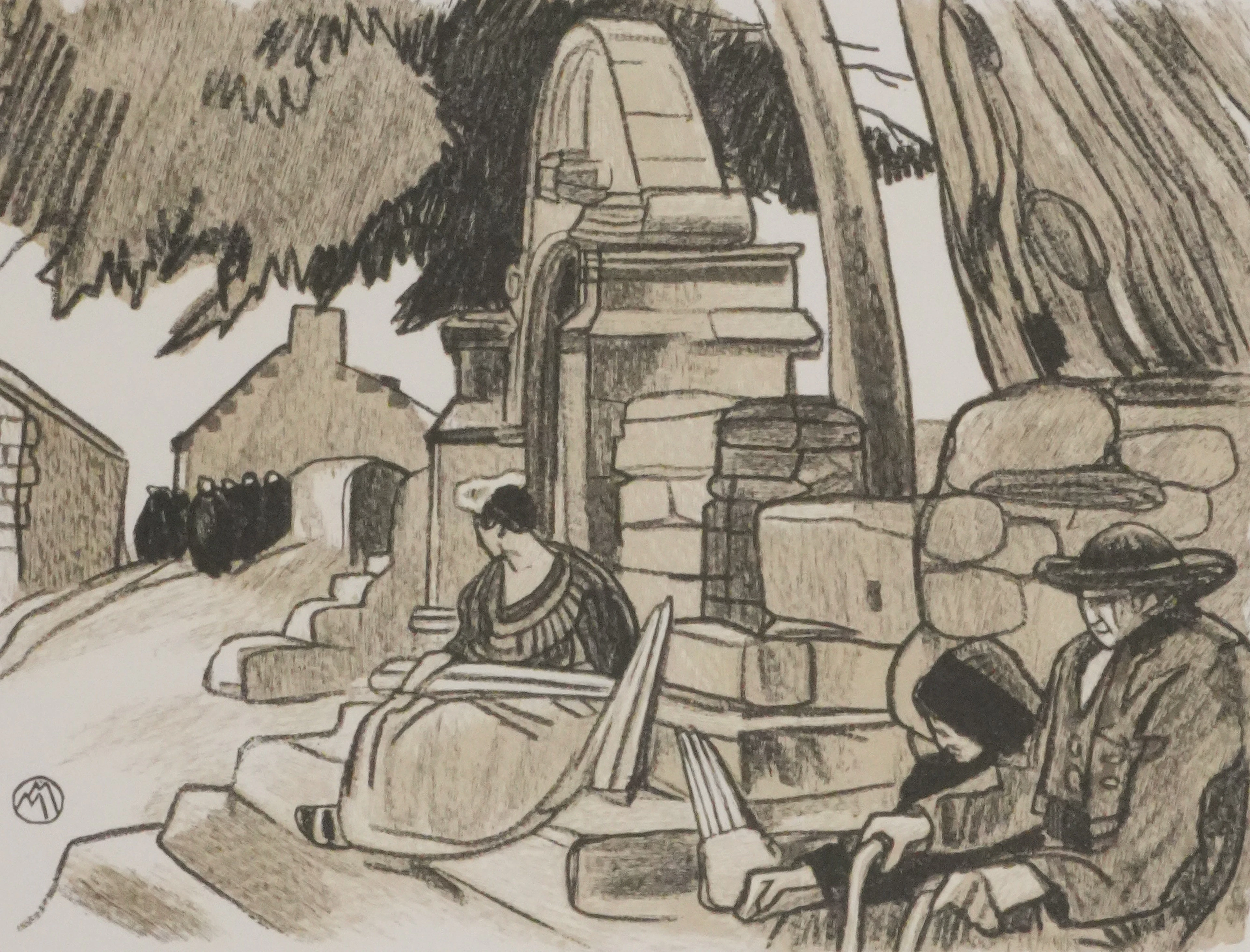 Mathurin MEHEUT : Bretagne, Le repos après la cérémonie, Gravure originale