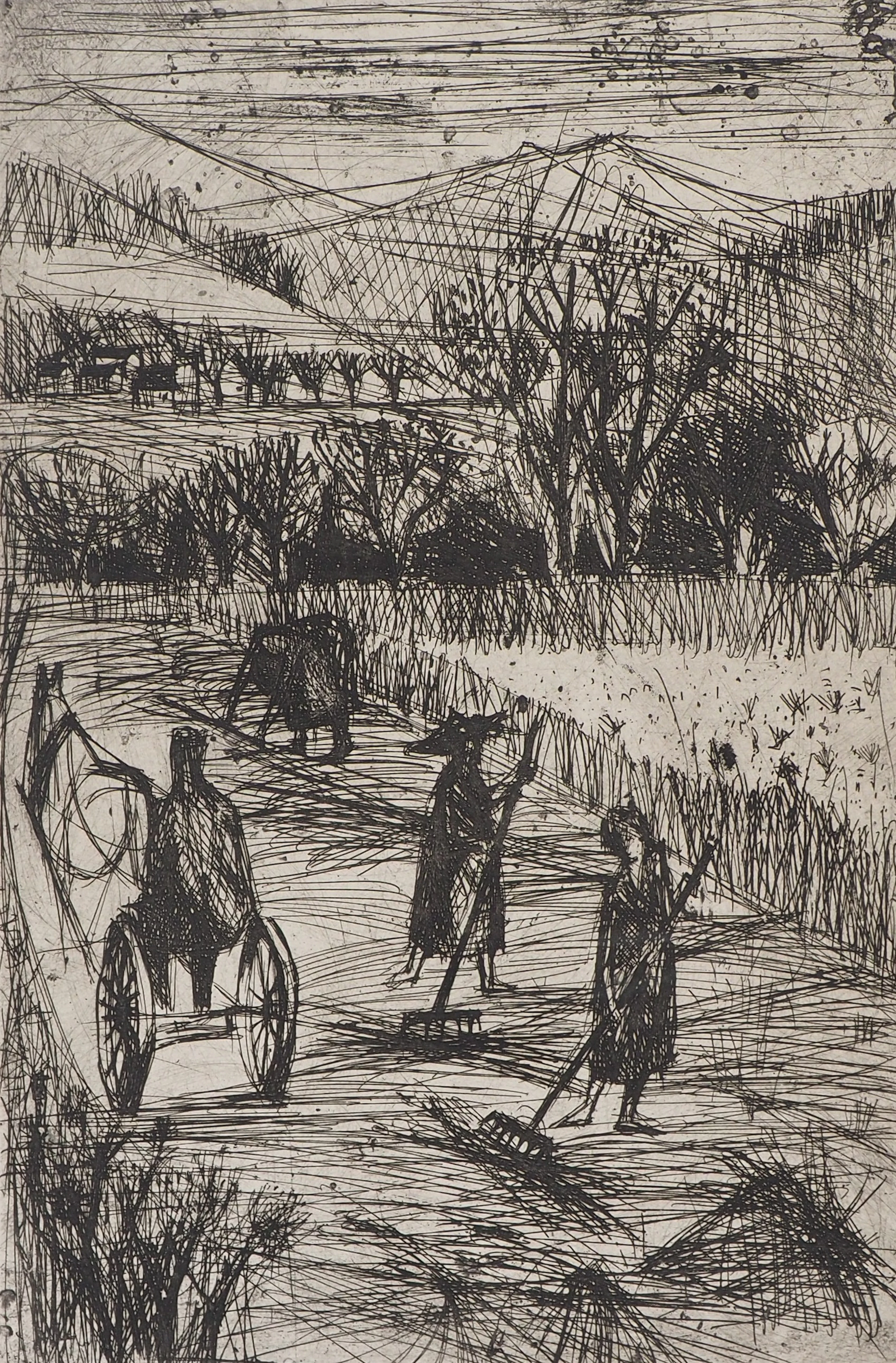 F. DAVID - La moisson - Gravure originale signée