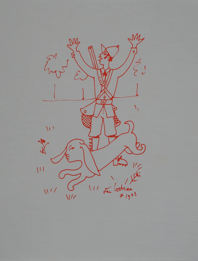 Jean COCTEAU : Chasseur er son chien, Lithographie originale signée