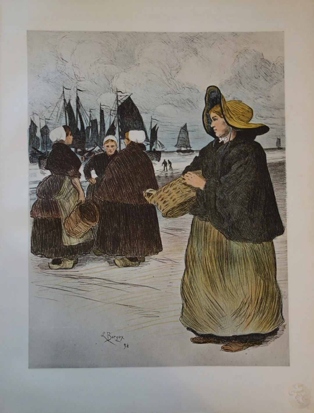 Louis BORGEX - Les Sardinières, Lithographie originale signée