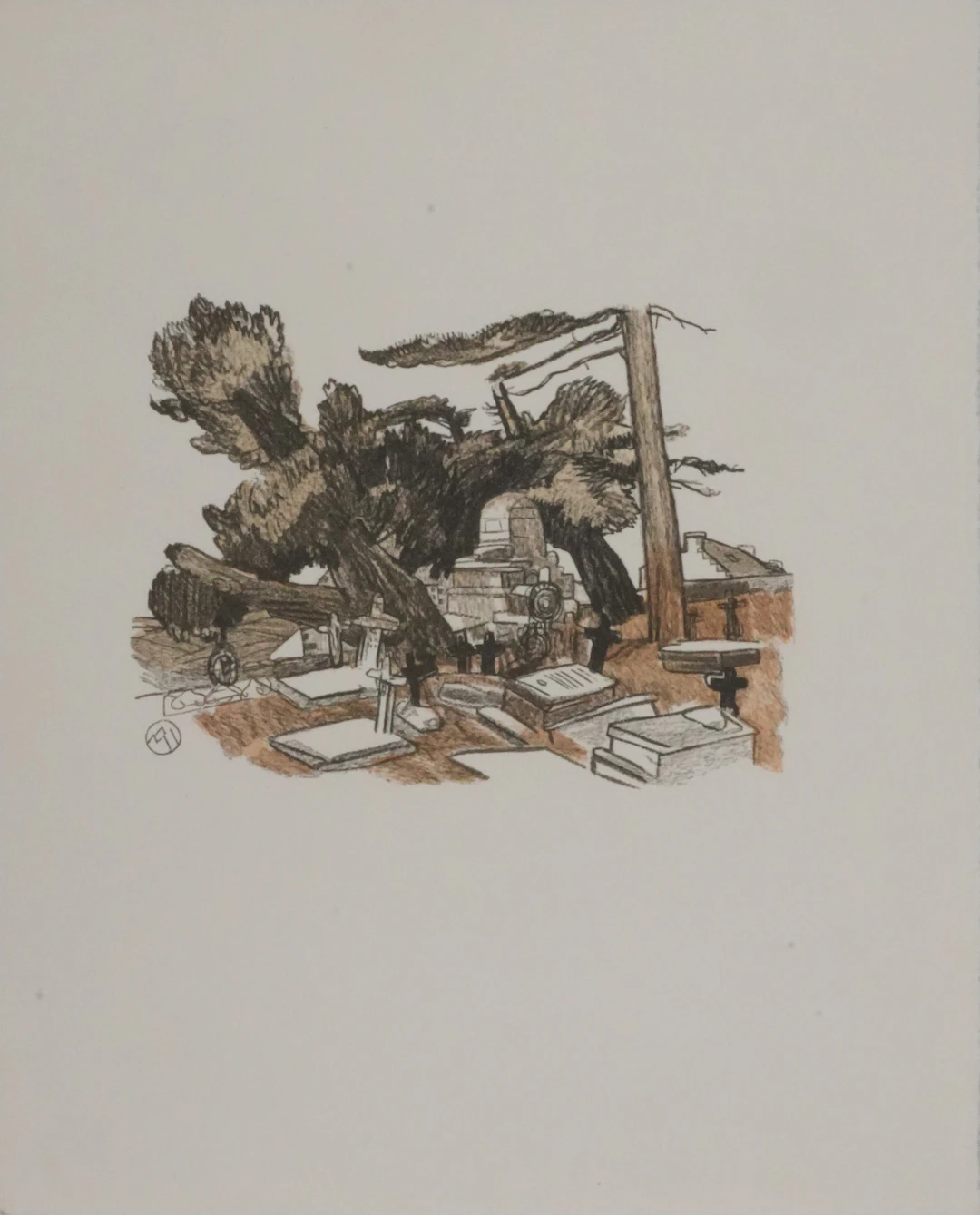 Mathurin MEHEUT : Les tombeaux sous les pins, Gravure originale signée