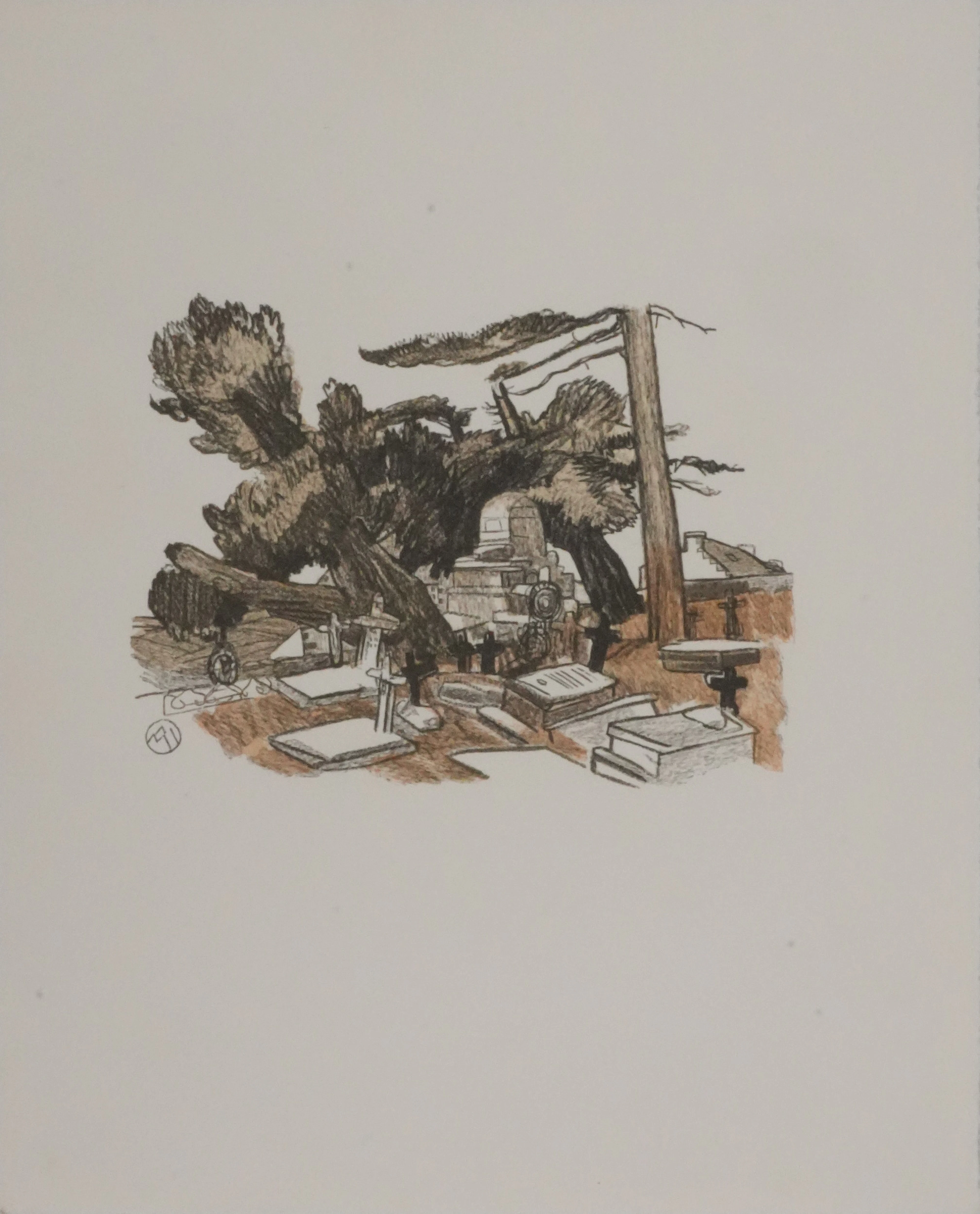 Mathurin MEHEUT : Les tombeaux sous les pins, Gravure originale signée