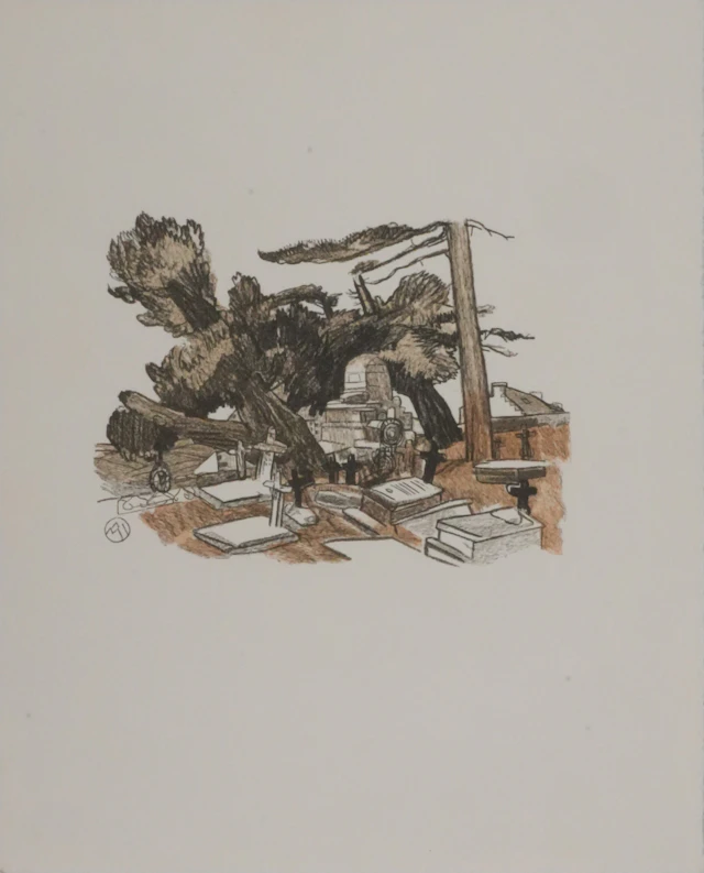 Mathurin MEHEUT : Les tombeaux sous les pins, Gravure originale signée