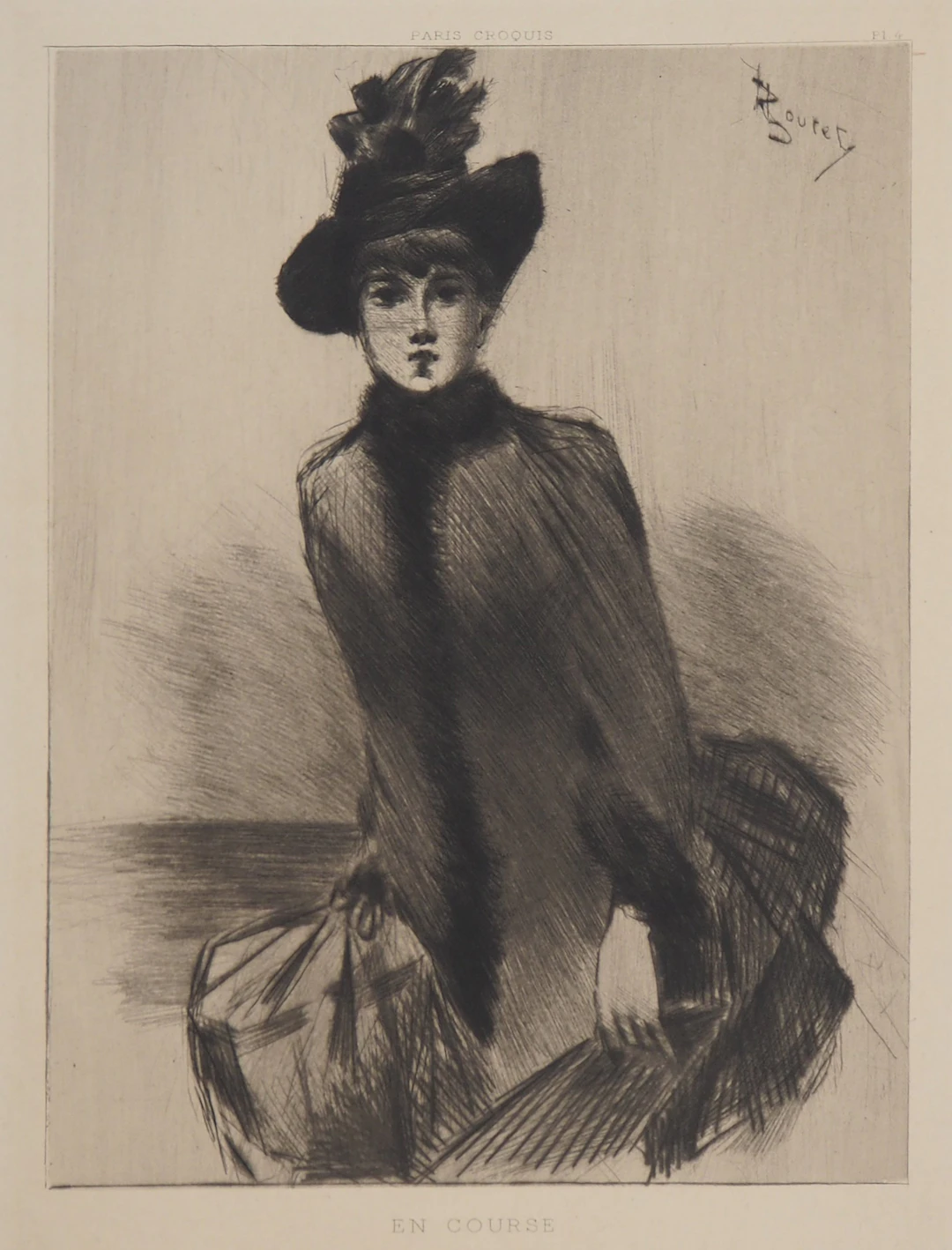 Henri BOUTET : Femme parisienne en course - Gravure originale signée