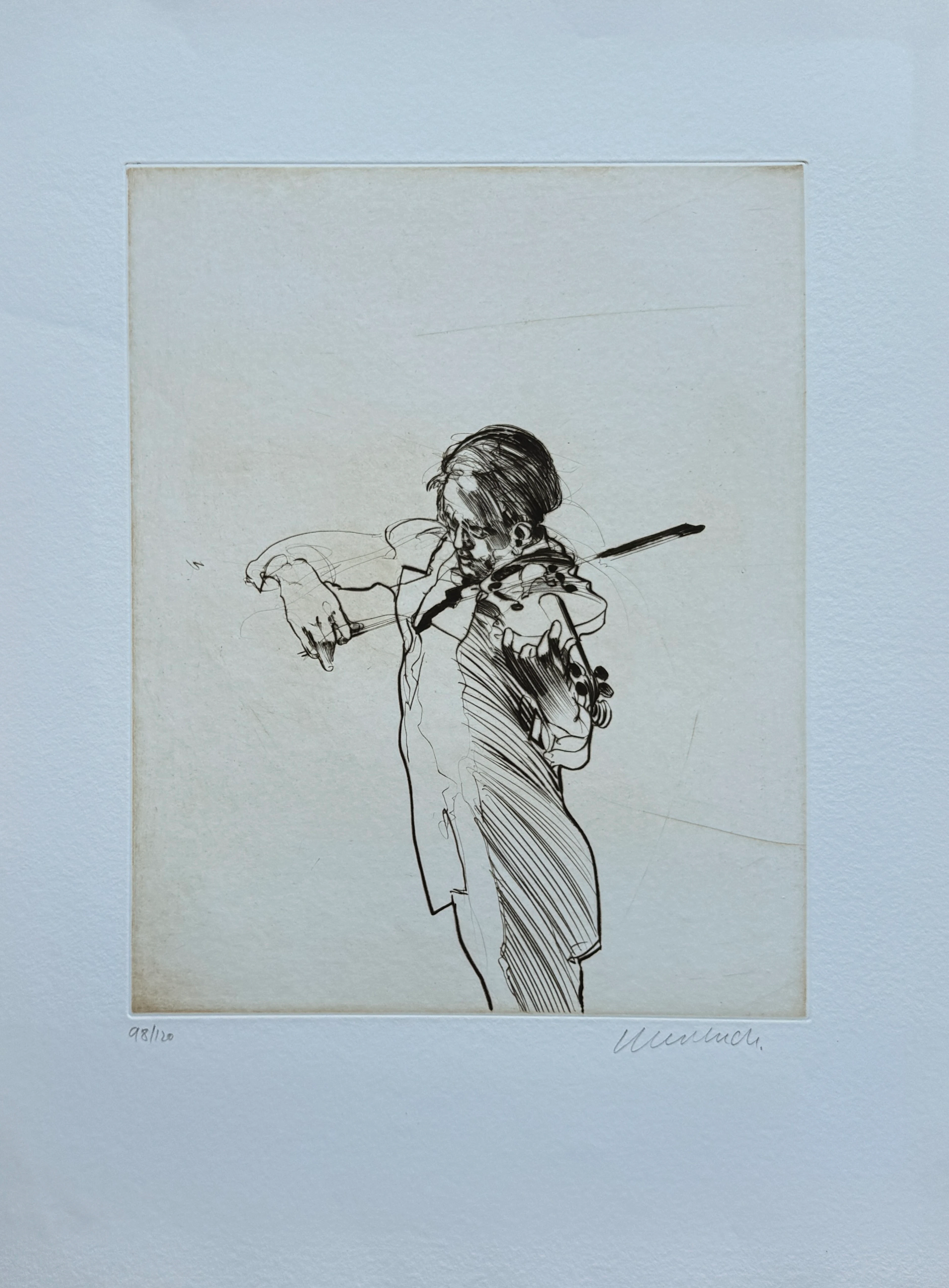 Claude WEISBUCH - Le violoniste, 1991 - Gravure originale signée au