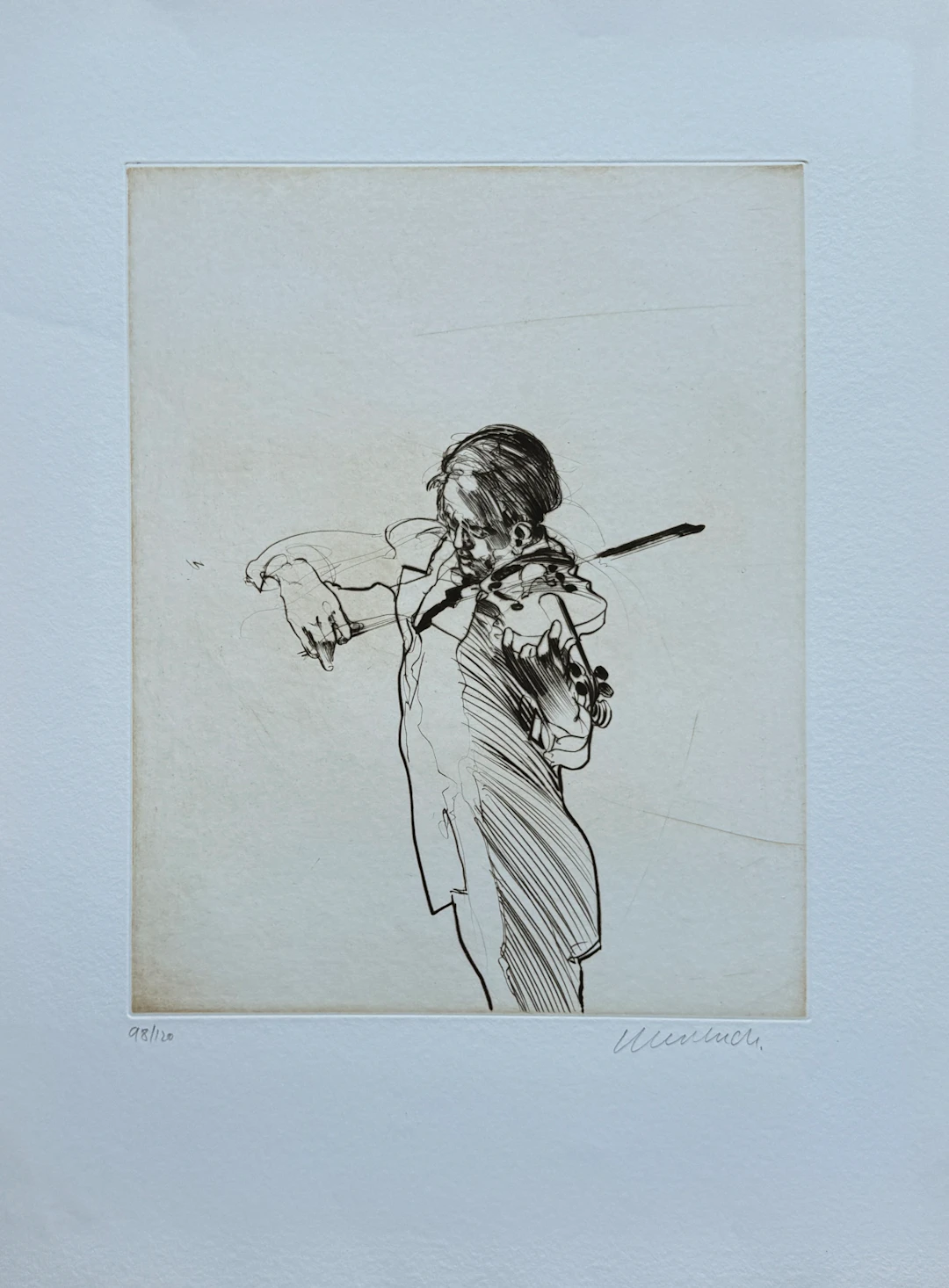 Claude WEISBUCH - Le violoniste, 1991 - Gravure originale signée au
