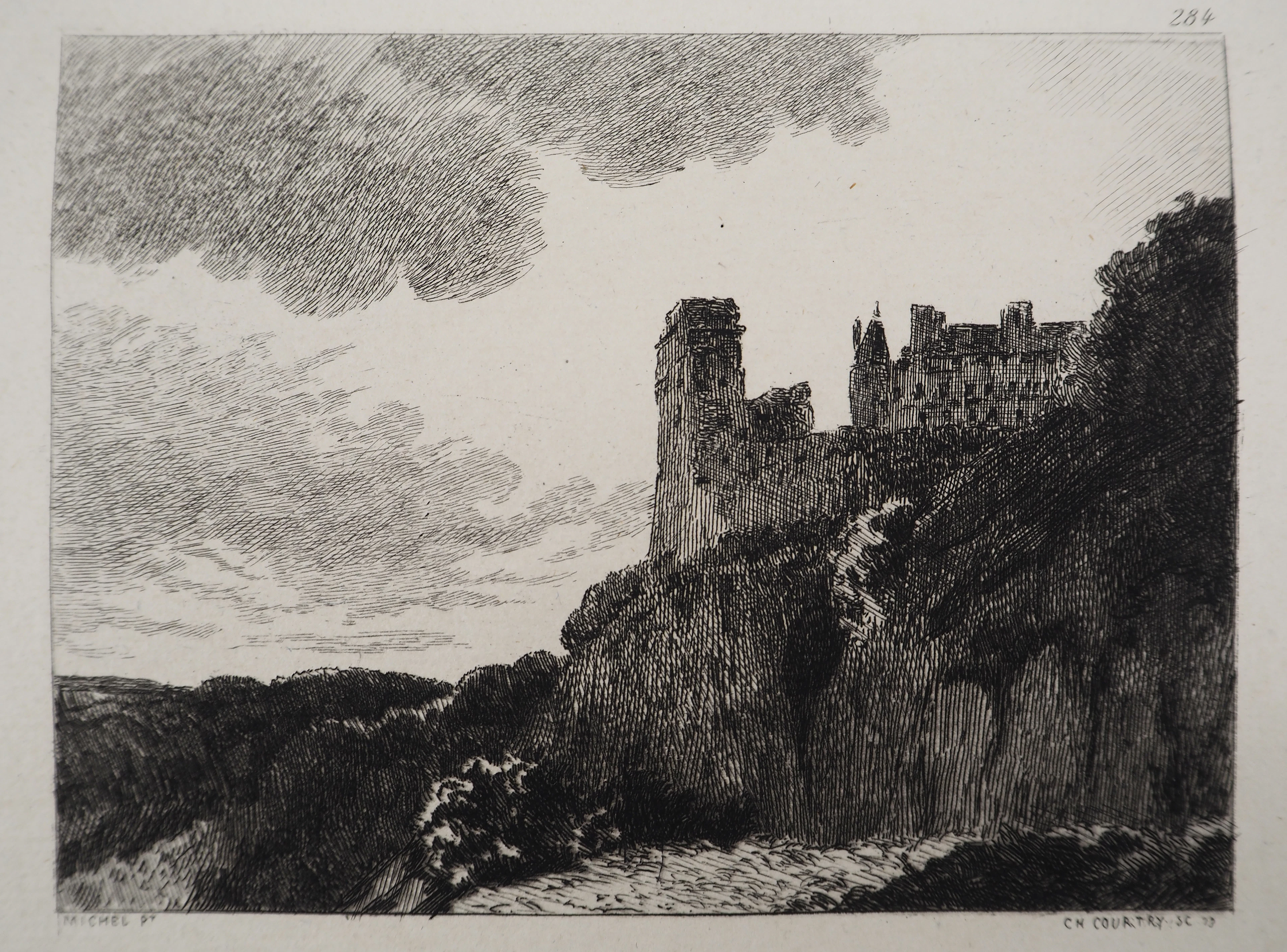 Georges Michel (d’après) Château à flanc de falaise - Gravure d’après peinture