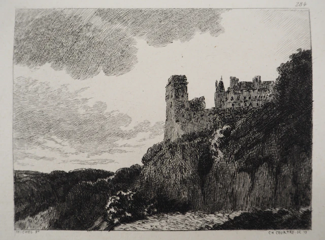 Georges Michel (d’après) Château à flanc de falaise - Gravure d’après peinture